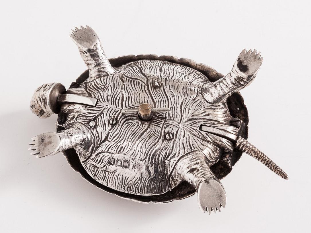 A rare and desirable tortoise novelty silver bell dated London 1897 by maker Joseph Braham.

Both the shell and base are both fully assayed with makers marks.

The bell can be operated by depressing the head or the tail.

We are always adding