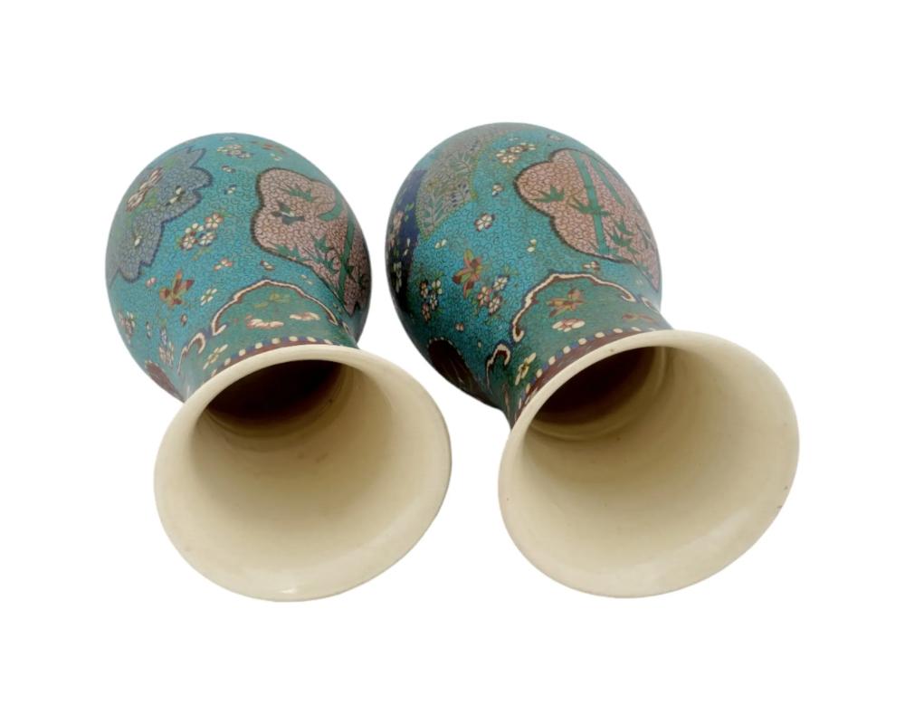 20th Century Rare Totai Shippo Pair Large Japanese Cloisonne On Porcelain Enamel Vases For Sale