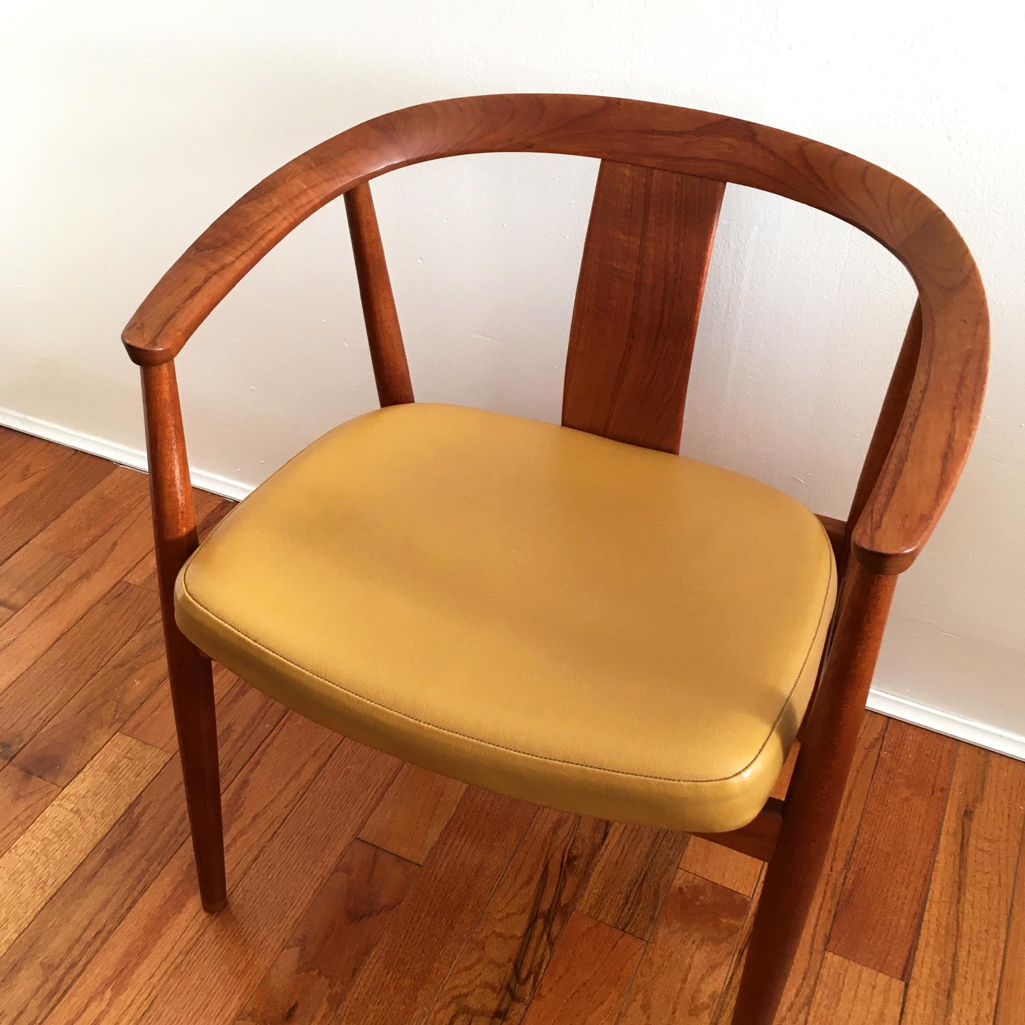 Rare Tove & Edvard Kindt-Larsen Danish Teak Chair with Yellow Ochre Leather Seat 4