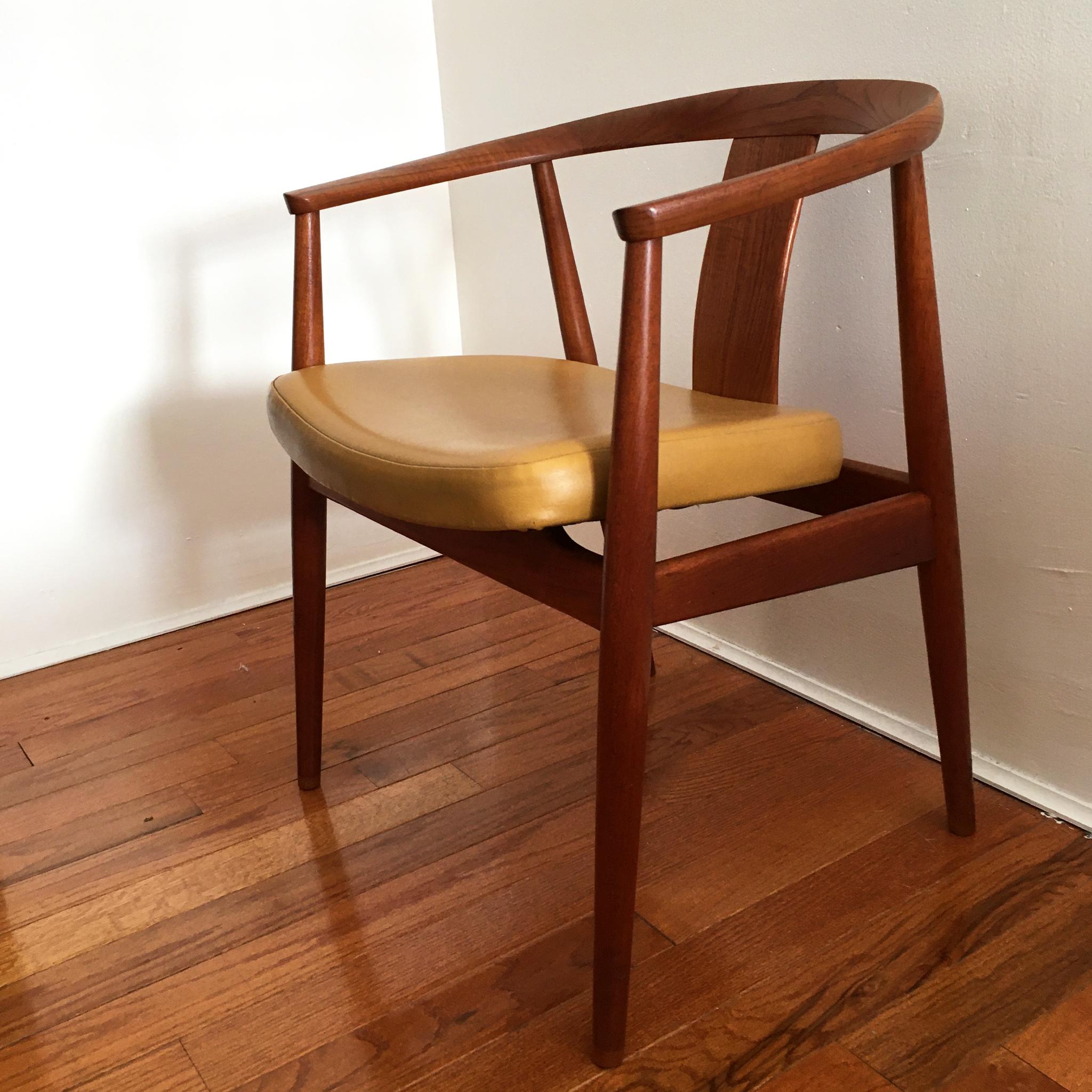 Rare Tove & Edvard Kindt-Larsen Danish Teak Chair with Yellow Ochre Leather Seat 5