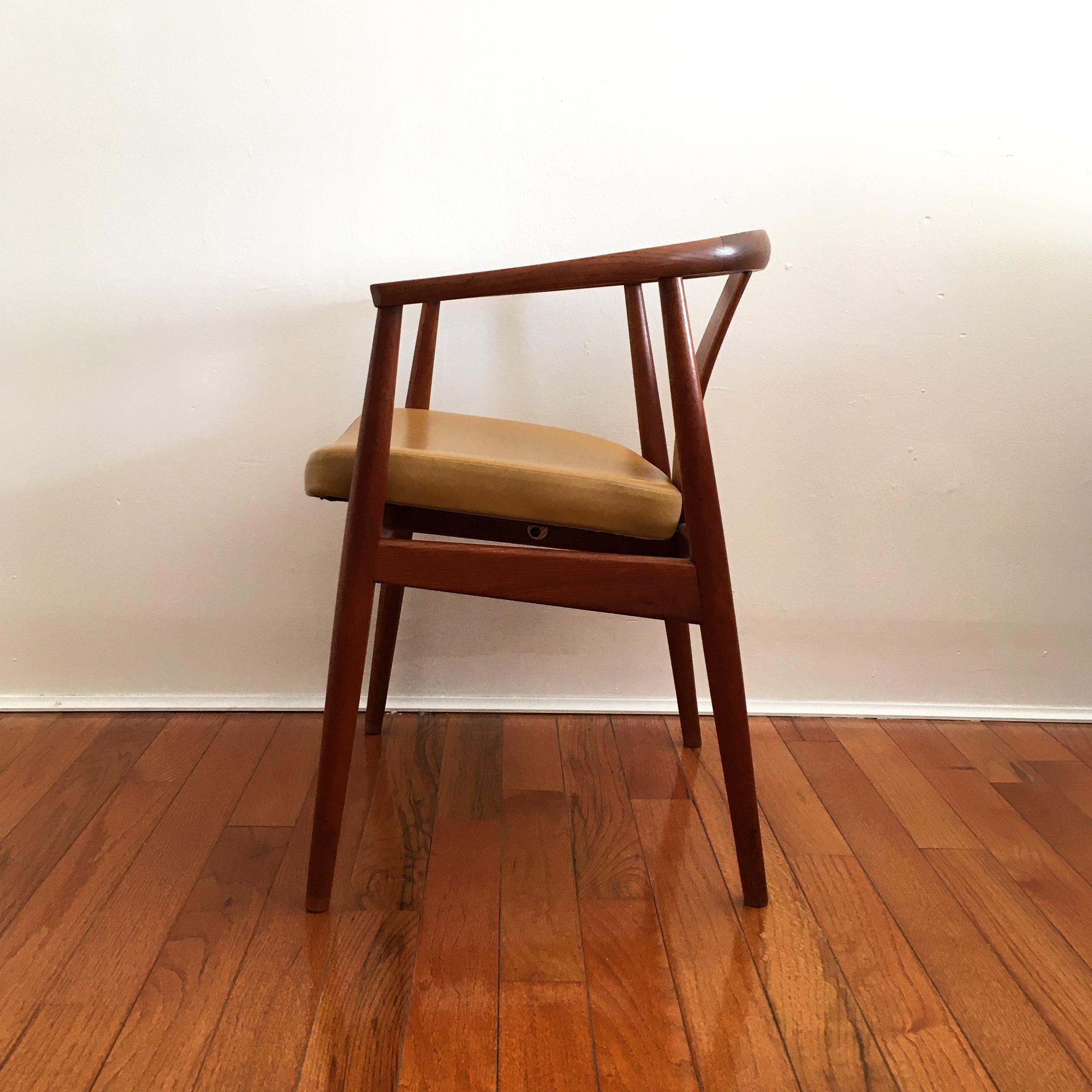 Carved Rare Tove & Edvard Kindt-Larsen Danish Teak Chair with Yellow Ochre Leather Seat