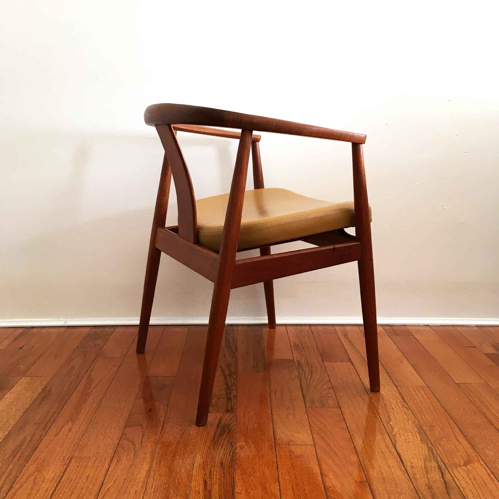 Rare Tove & Edvard Kindt-Larsen Danish Teak Chair with Yellow Ochre Leather Seat 1