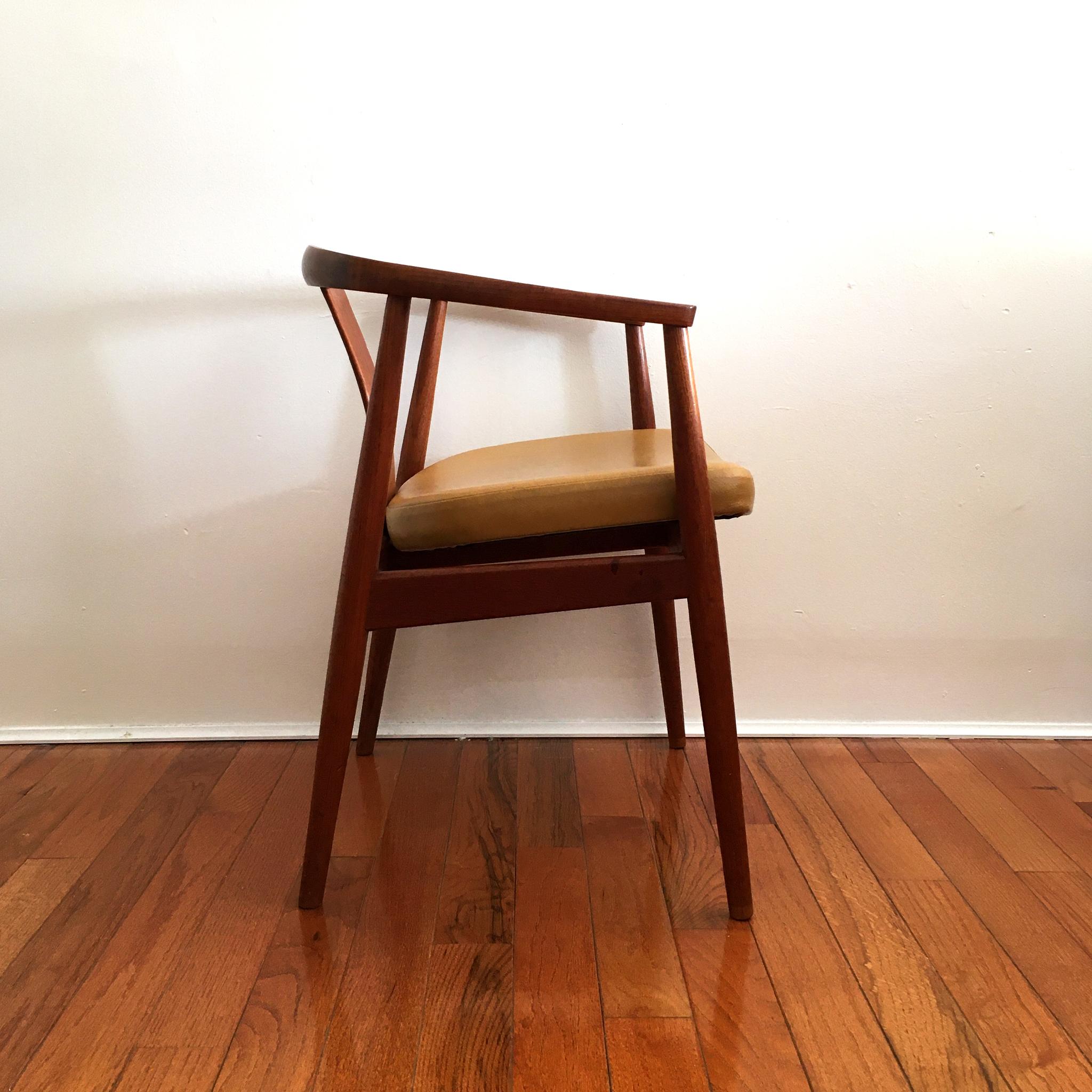 Rare Tove & Edvard Kindt-Larsen Danish Teak Chair with Yellow Ochre Leather Seat 2
