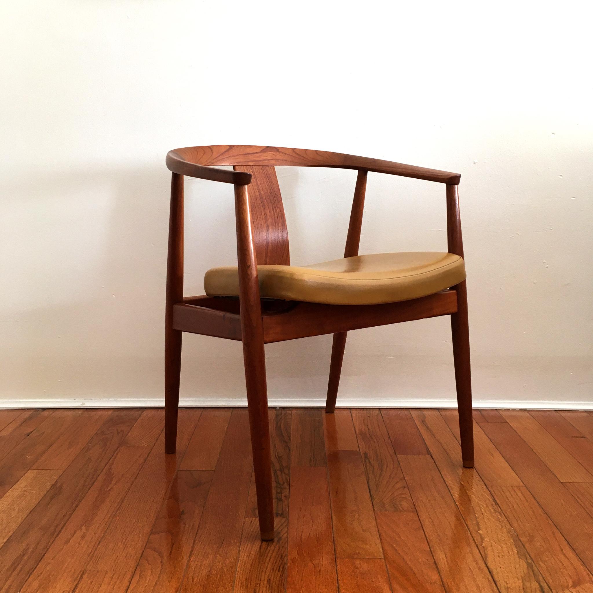 Rare Tove & Edvard Kindt-Larsen Danish Teak Chair with Yellow Ochre Leather Seat 3