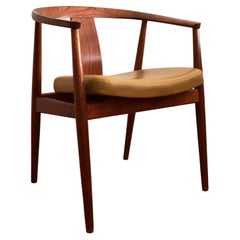 Vintage Rare Tove & Edvard Kindt-Larsen Danish Teak Chair with Yellow Ochre Leather Seat