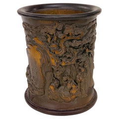 Rare Traditional Chinese Bamboo Hand-carved Brush Pot 