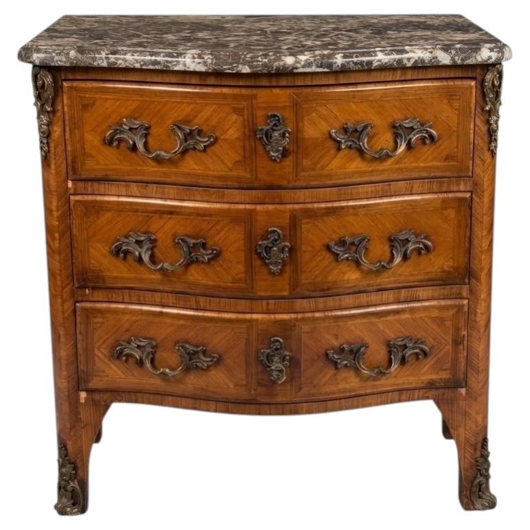Rare Transition Style Commode (Louis XV - Louis XVI), Brecciated Marble Top, 79 For Sale