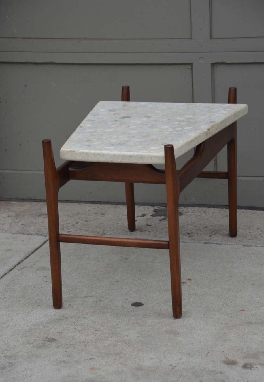 Rare trapeze terrazzo side table  In Excellent Condition For Sale In Los Angeles, CA