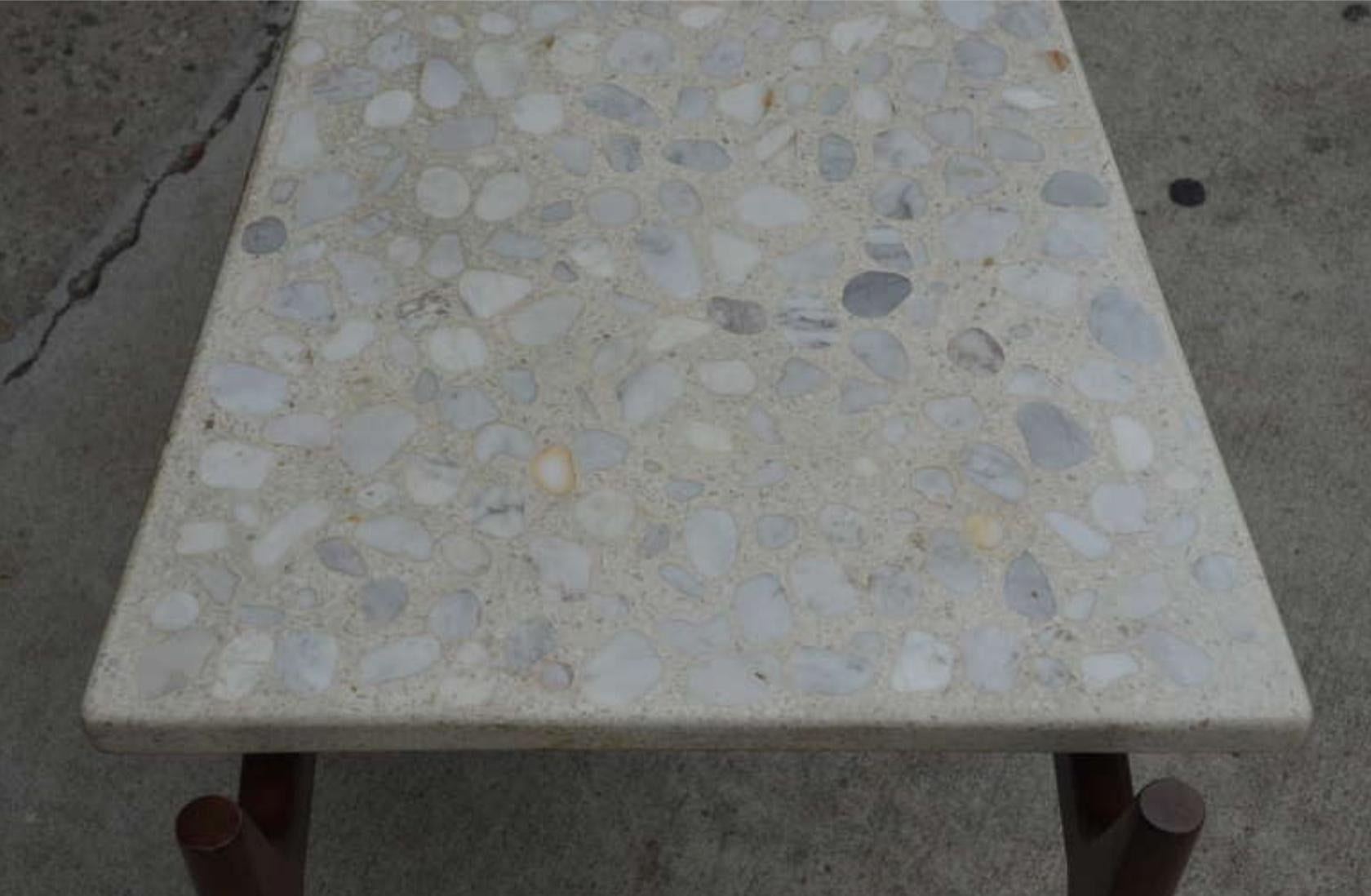 Limestone Rare trapeze terrazzo side table  For Sale
