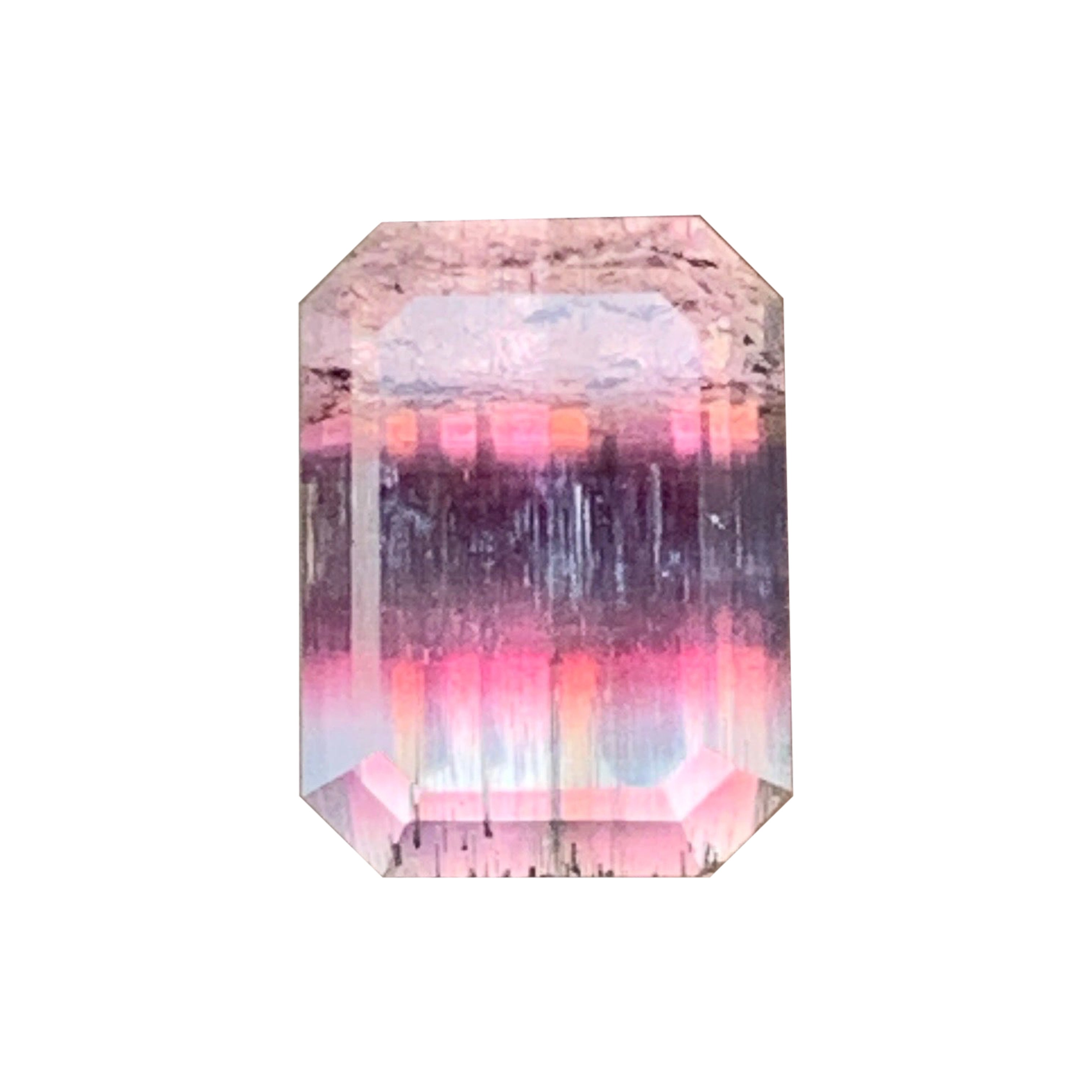 Rare Tricolor Peach Pink & Imperial Purple Color Tourmaline Elbaite Gemstone For Sale