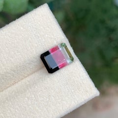 Rare Tricolor Tourmaline Emerald Cut Green Red and Black Gemstone for Jewelry