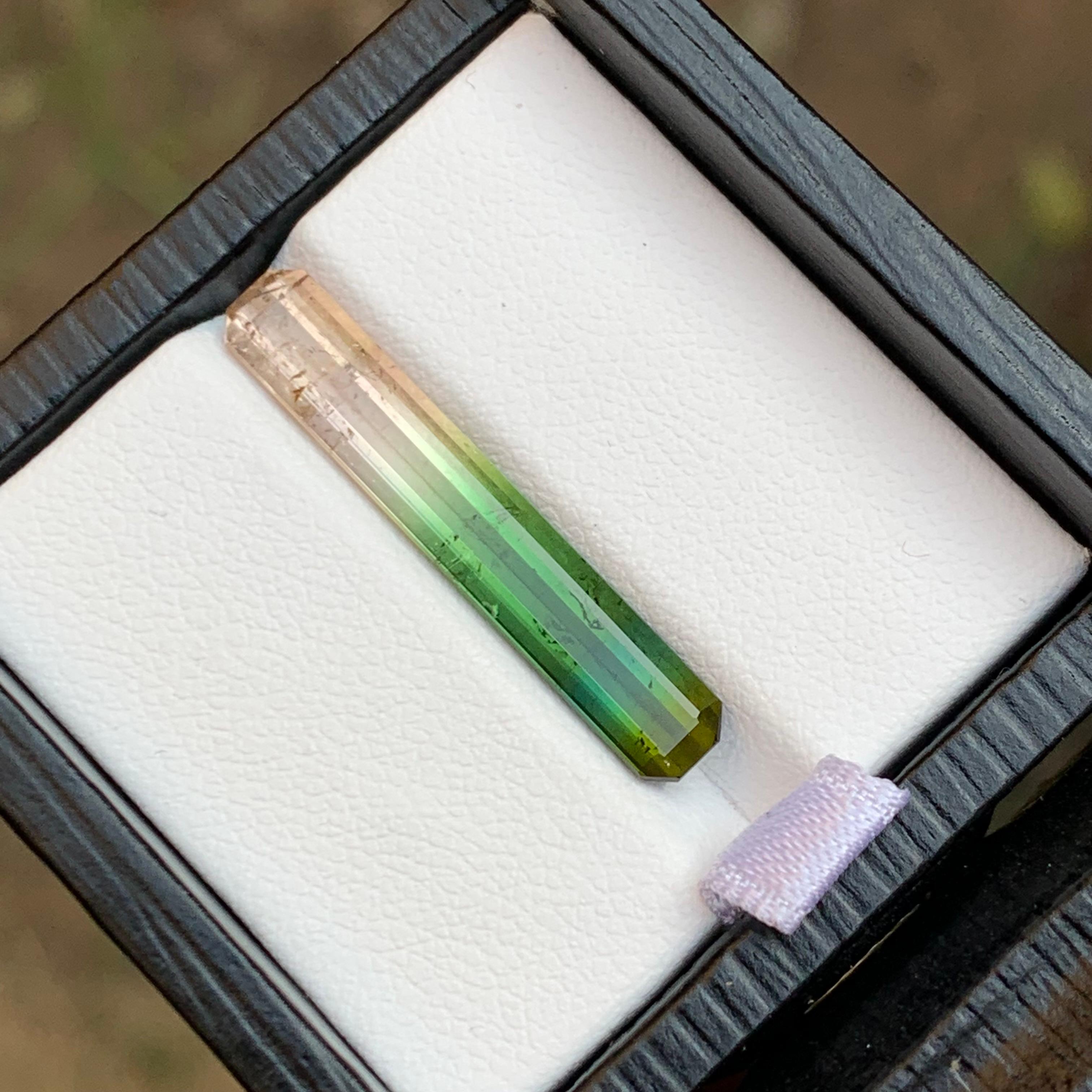 Emerald Cut Rare Tricolor Watermelon Tourmaline Loose Gemstone, 4.95 Ct-Long Emerald/Octagon For Sale