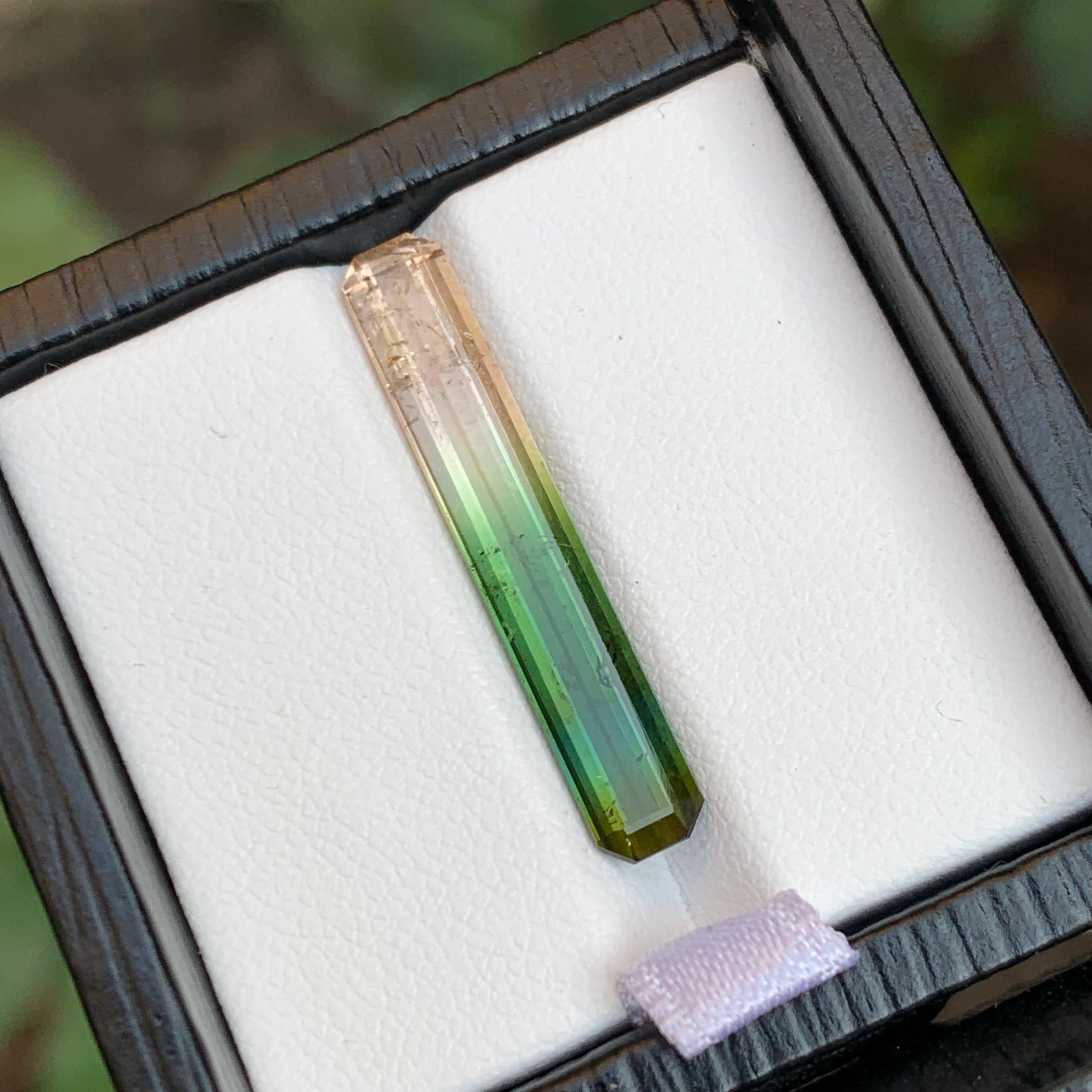 Rare Tricolor Watermelon Tourmaline Loose Gemstone, 4.95 Ct-Long Emerald/Octagon For Sale 1