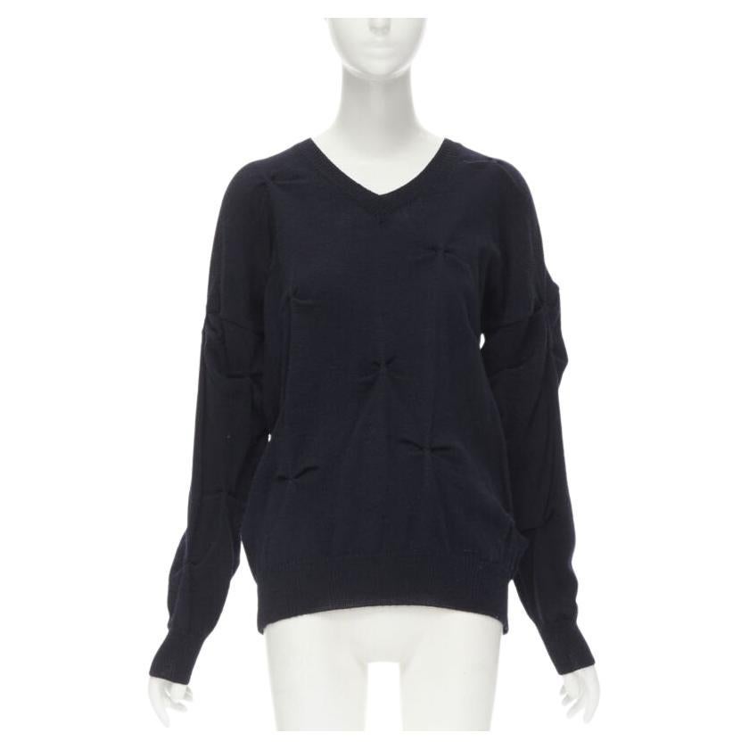 rare TRICOT COMME DES GARCONS Vintage 1980's black wool pinched bow sweater For Sale