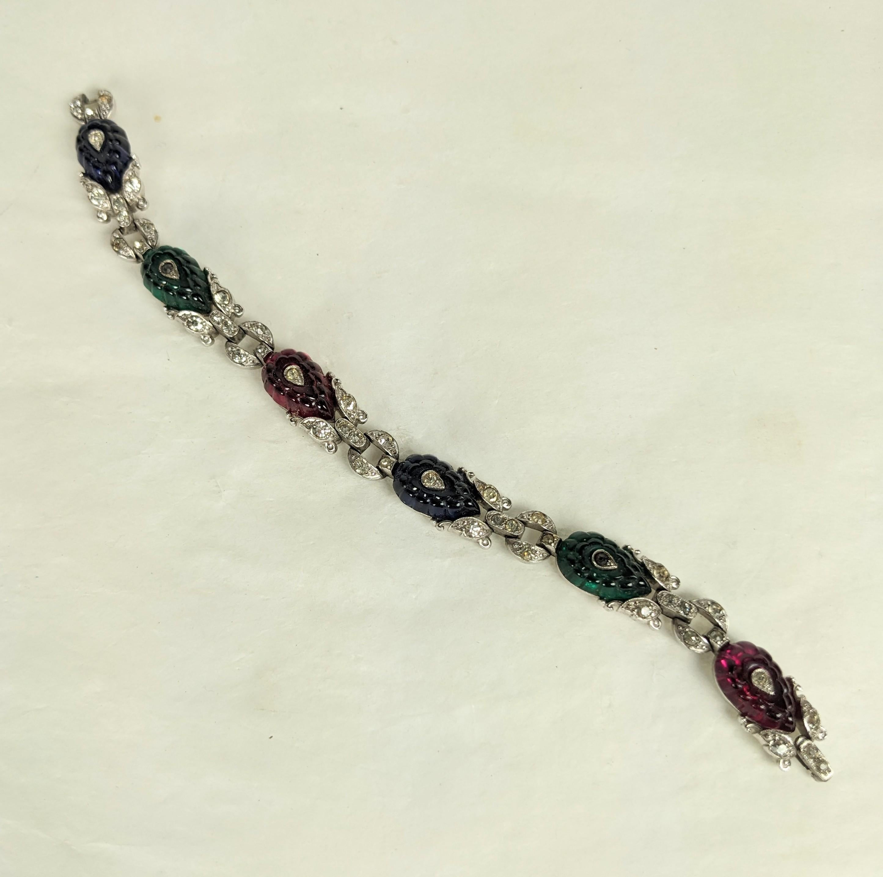 Rare Trifari Art Deco Fruit Salad Bracelet, Alfred Phillipe In Good Condition For Sale In New York, NY