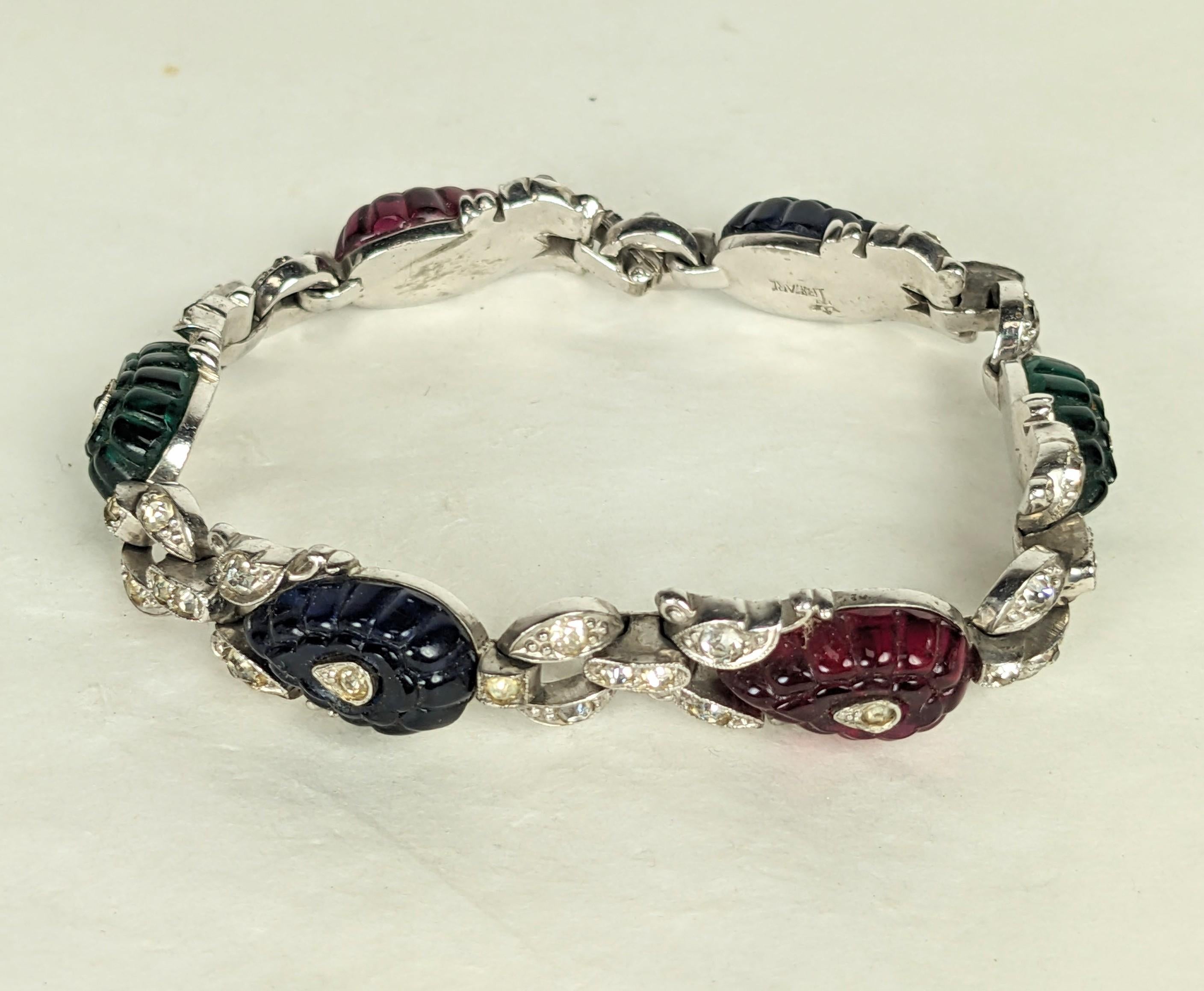 Women's or Men's Rare Trifari Art Deco Fruit Salad Bracelet, Alfred Phillipe For Sale