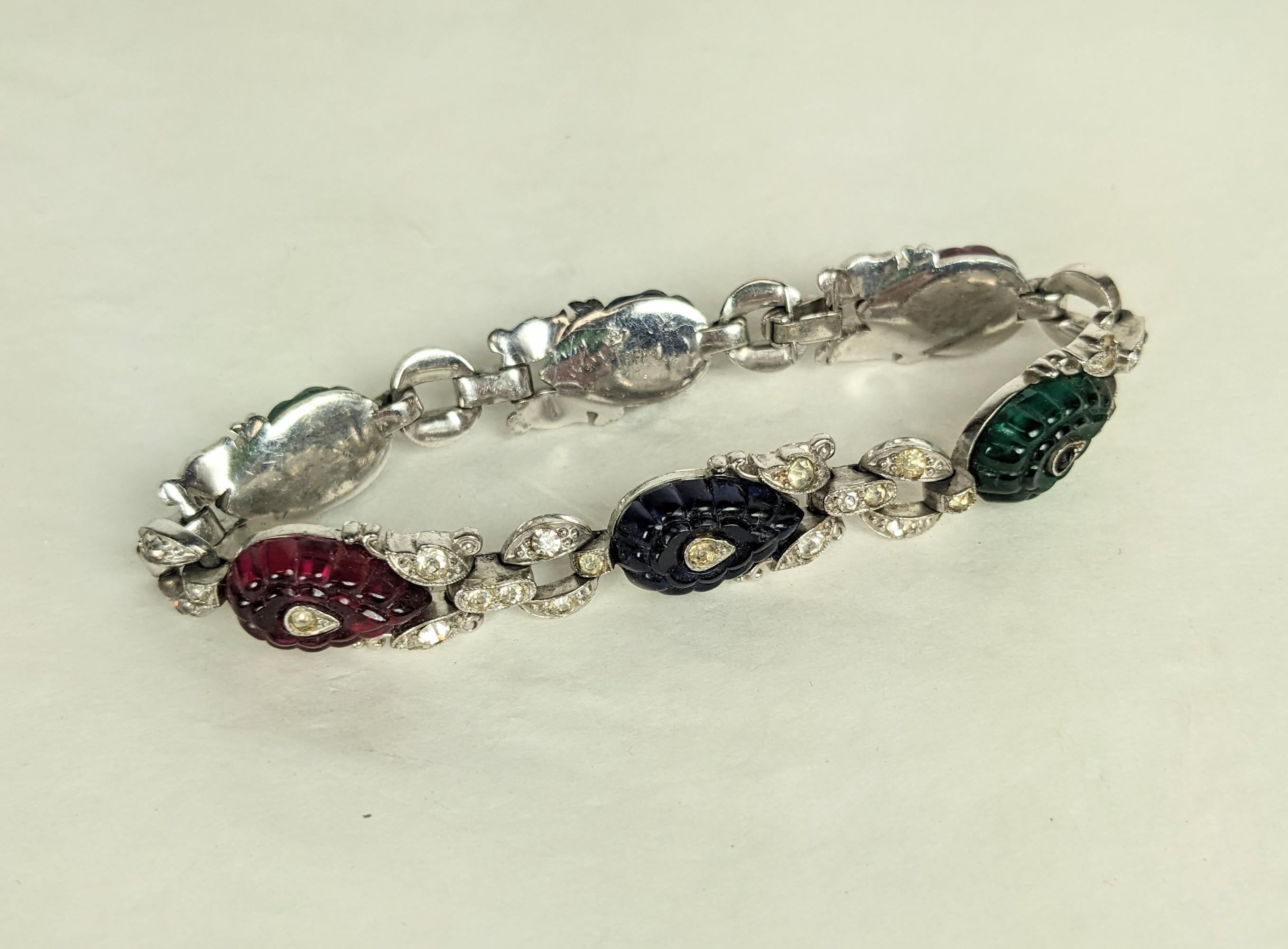 Rare Trifari Art Deco Fruit Salad Bracelet, Alfred Phillipe For Sale 1