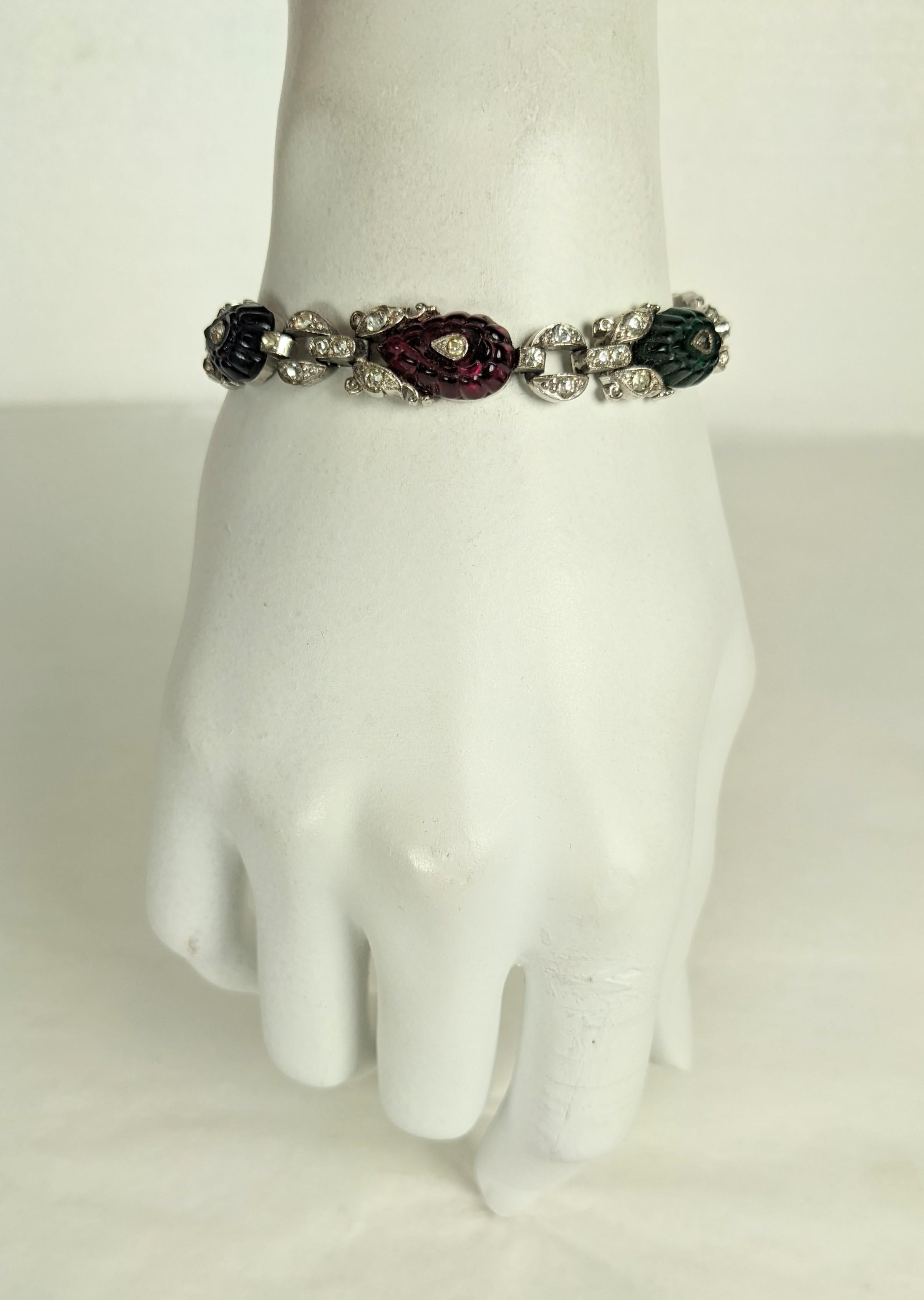 Rare Trifari Art Deco Fruit Salad Bracelet, Alfred Phillipe For Sale 3