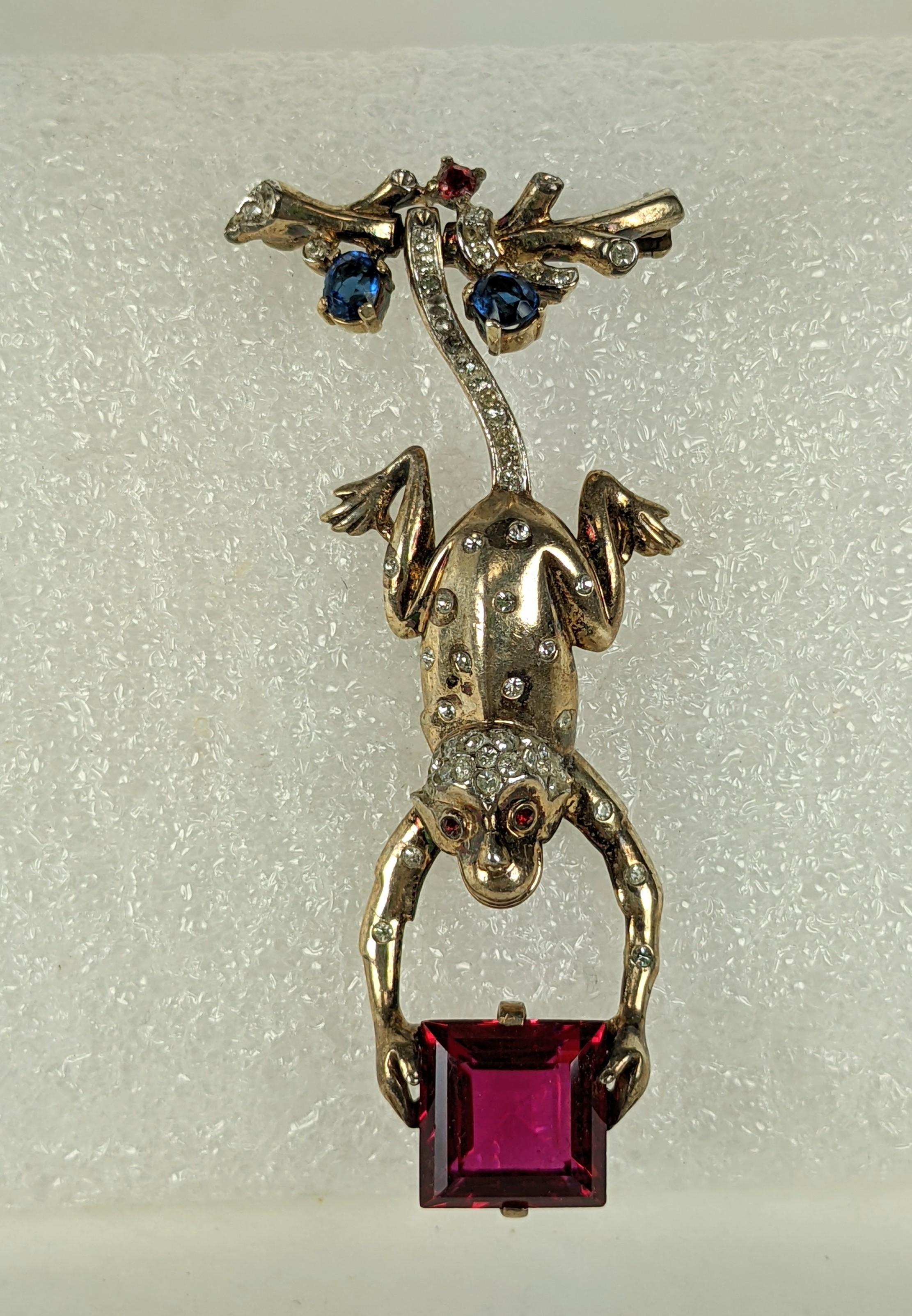 Rare Trifari Hanging Monkey Brooch, Alfred Phillipe In Good Condition For Sale In New York, NY
