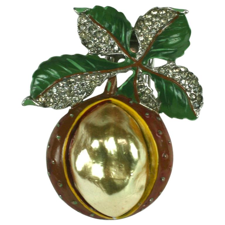 Rare Trifari Pearl Belly Chestnut Brooch For Sale