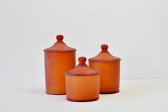 Rare Trio of Cenedese Amber 'Corroso' Glass Apothecary Lidded Jars Murano Italy