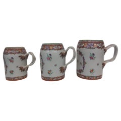 Rare Trio of Chinese Export Famille Rose Mugs, Circa 1750