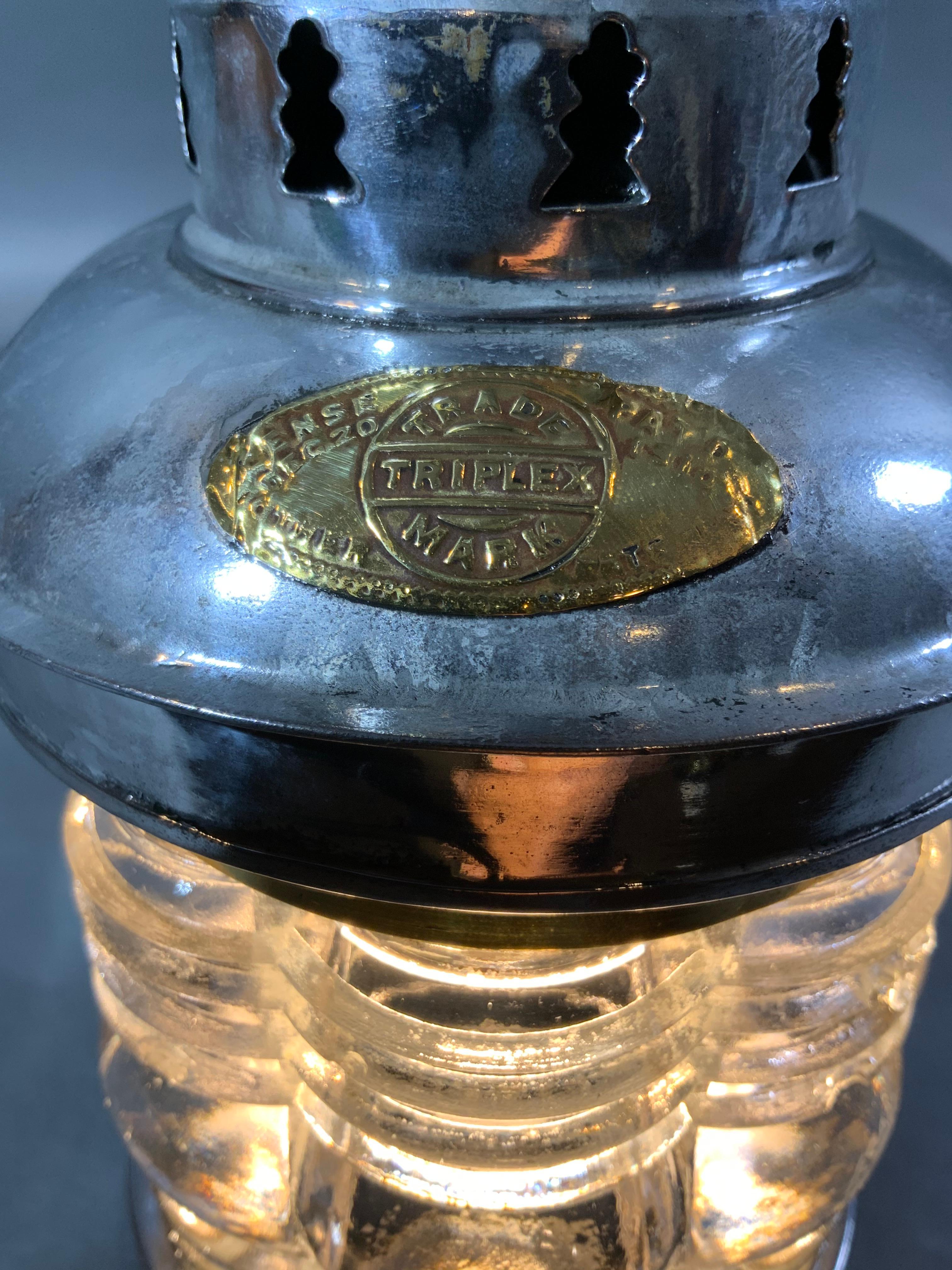 Brass Rare Triplex Rippled Glass Masthead Lantern For Sale