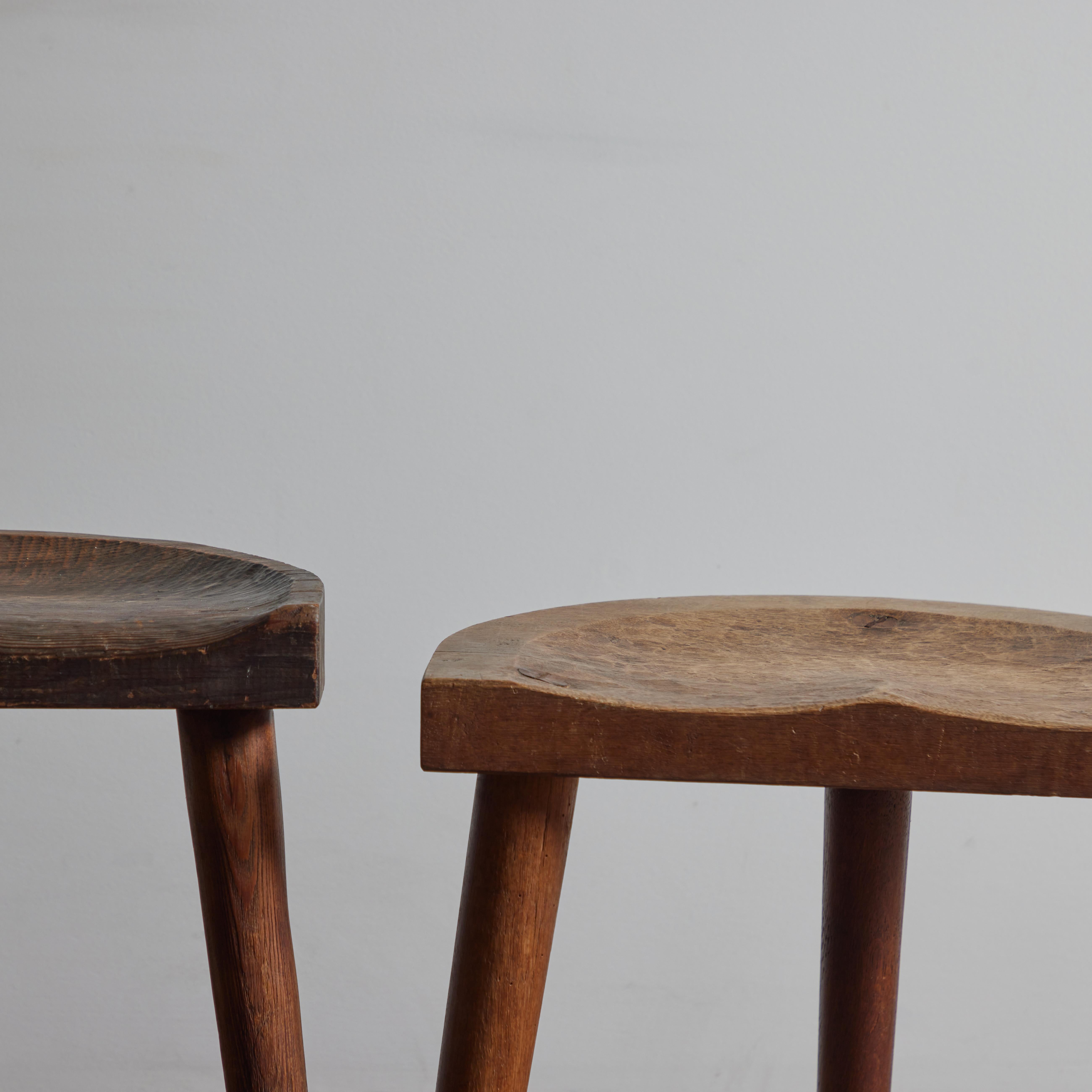 Rare Tripod Stools by Jean Touret for Ateliers Marolles For Sale 9
