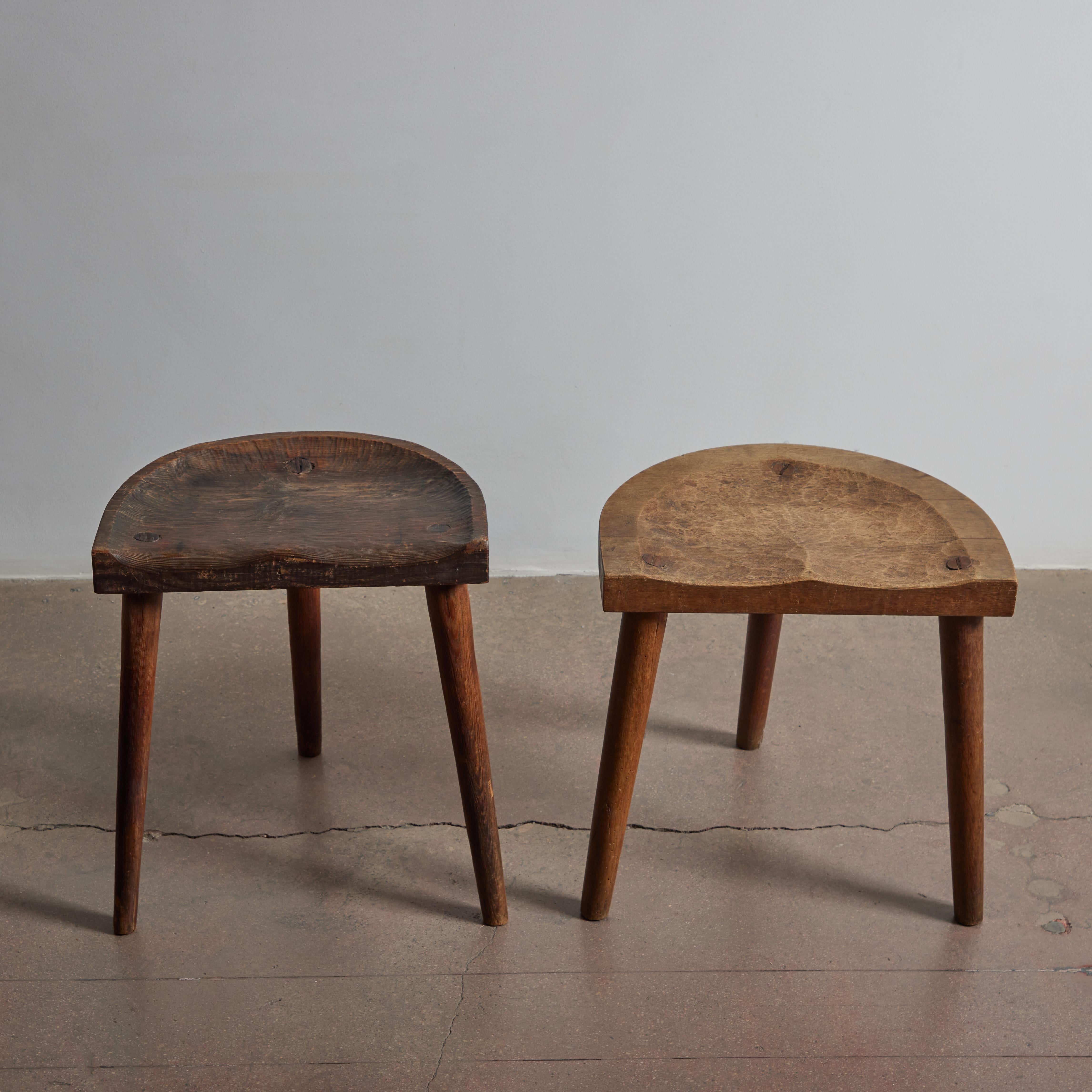 French Rare Tripod Stools by Jean Touret for Ateliers Marolles For Sale