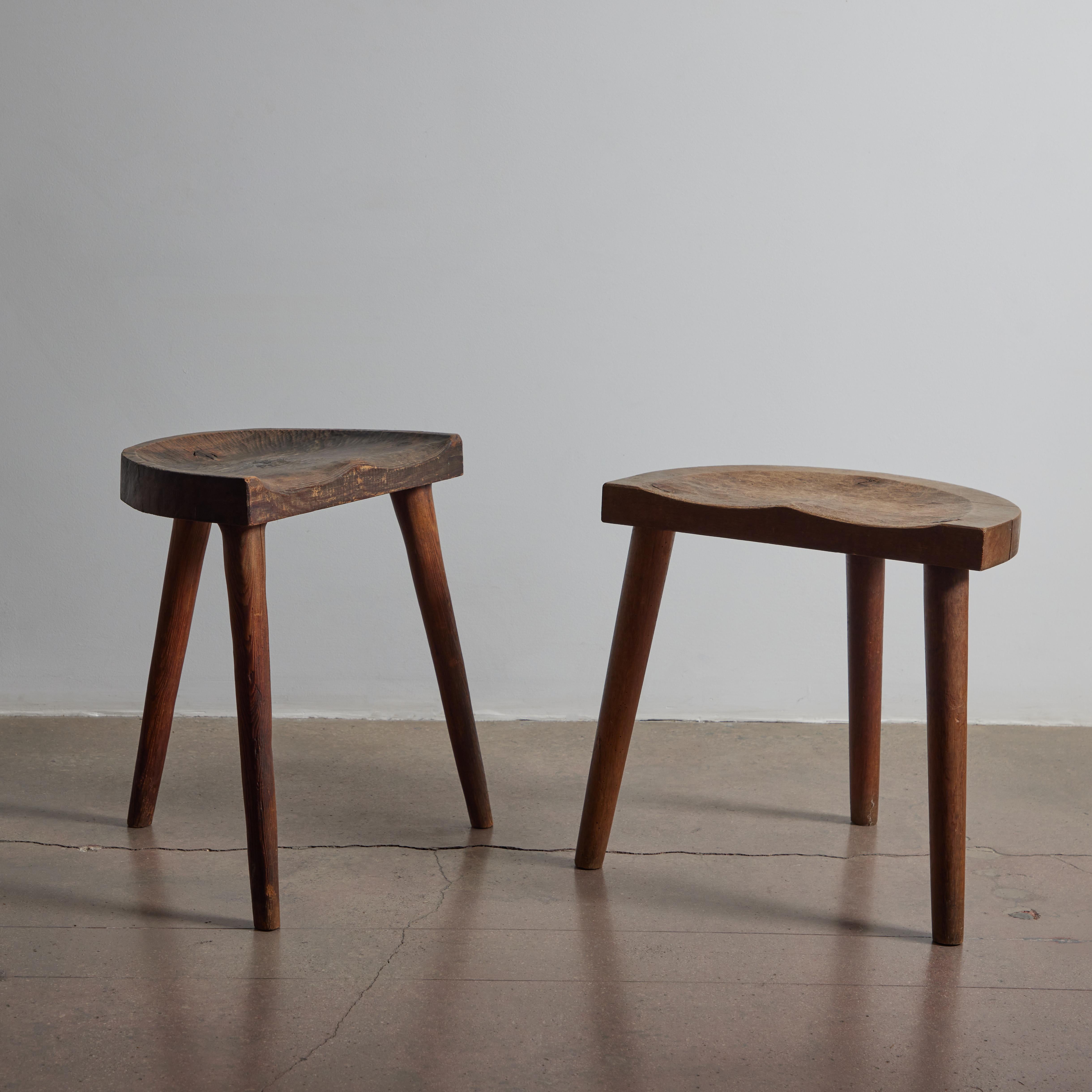 Rare Tripod Stools by Jean Touret for Ateliers Marolles In Good Condition For Sale In Los Angeles, CA