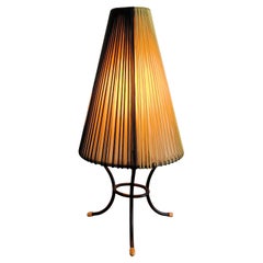 Rare tripod table lamp with black, yellow and white plastic wires, 1950's