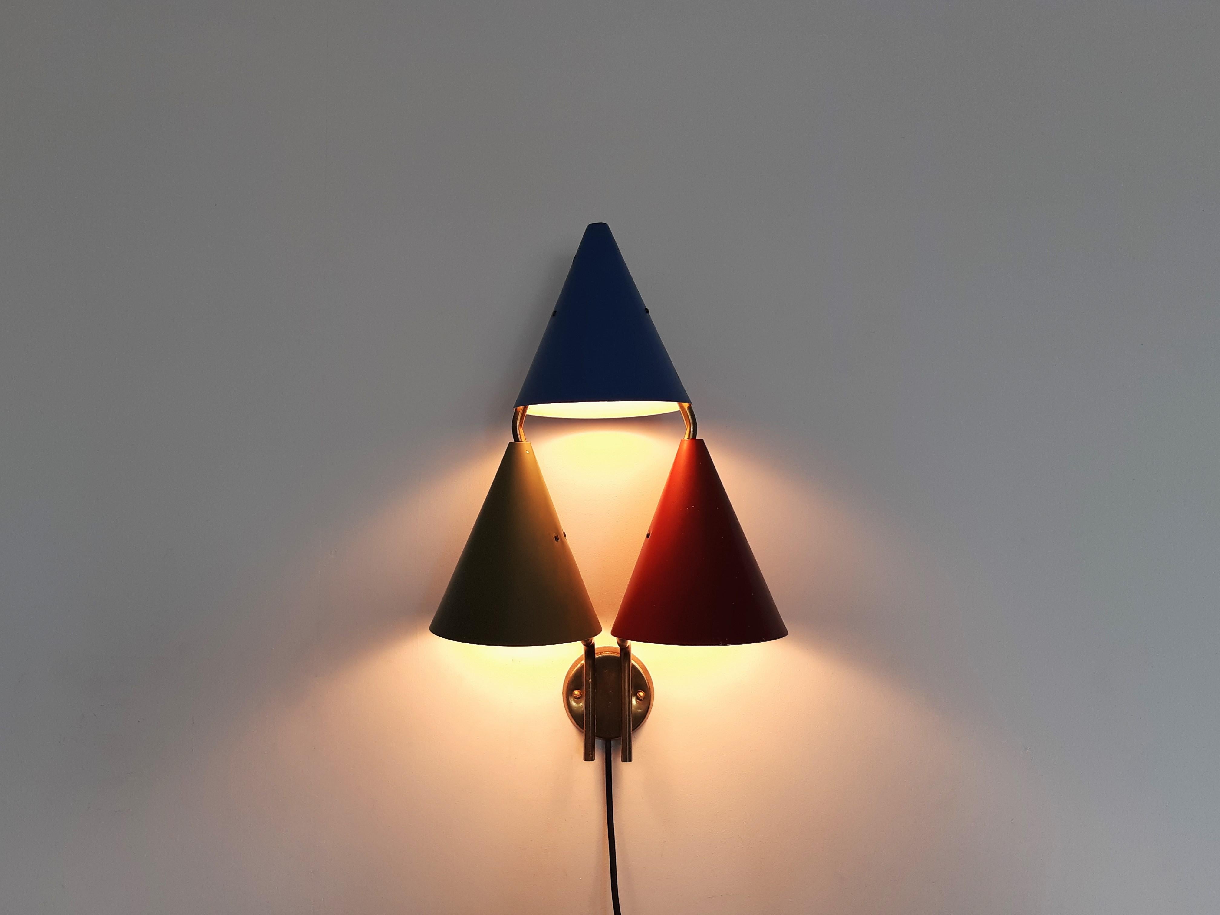 Rare Tripple Shaded 'Mosaik' Wall Sconce by Bent Karlby for Lyfa, Denmark 1950's 3