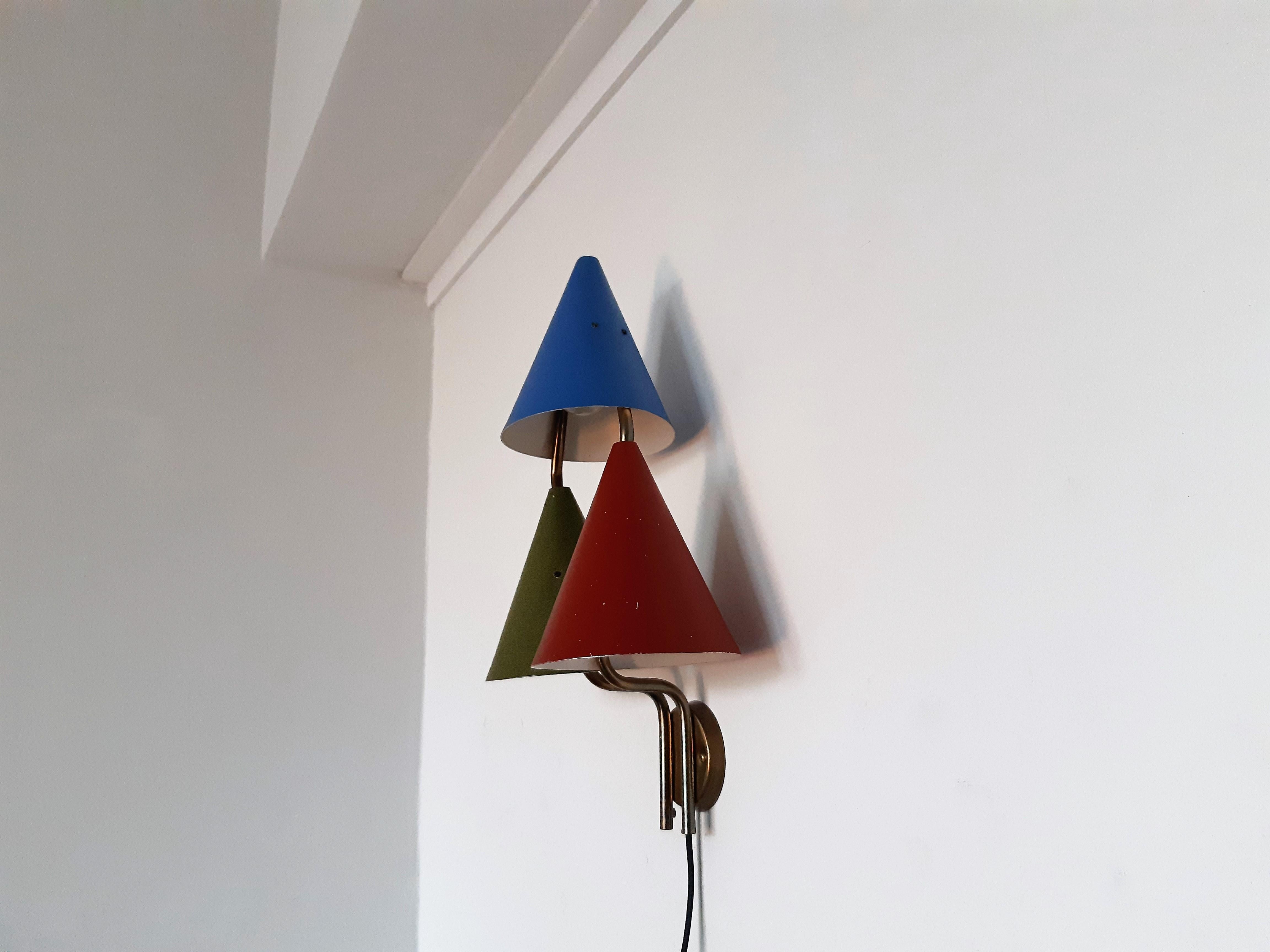 Mid-Century Modern Rare Tripple Shaded 'Mosaik' Wall Sconce by Bent Karlby for Lyfa, Denmark 1950's