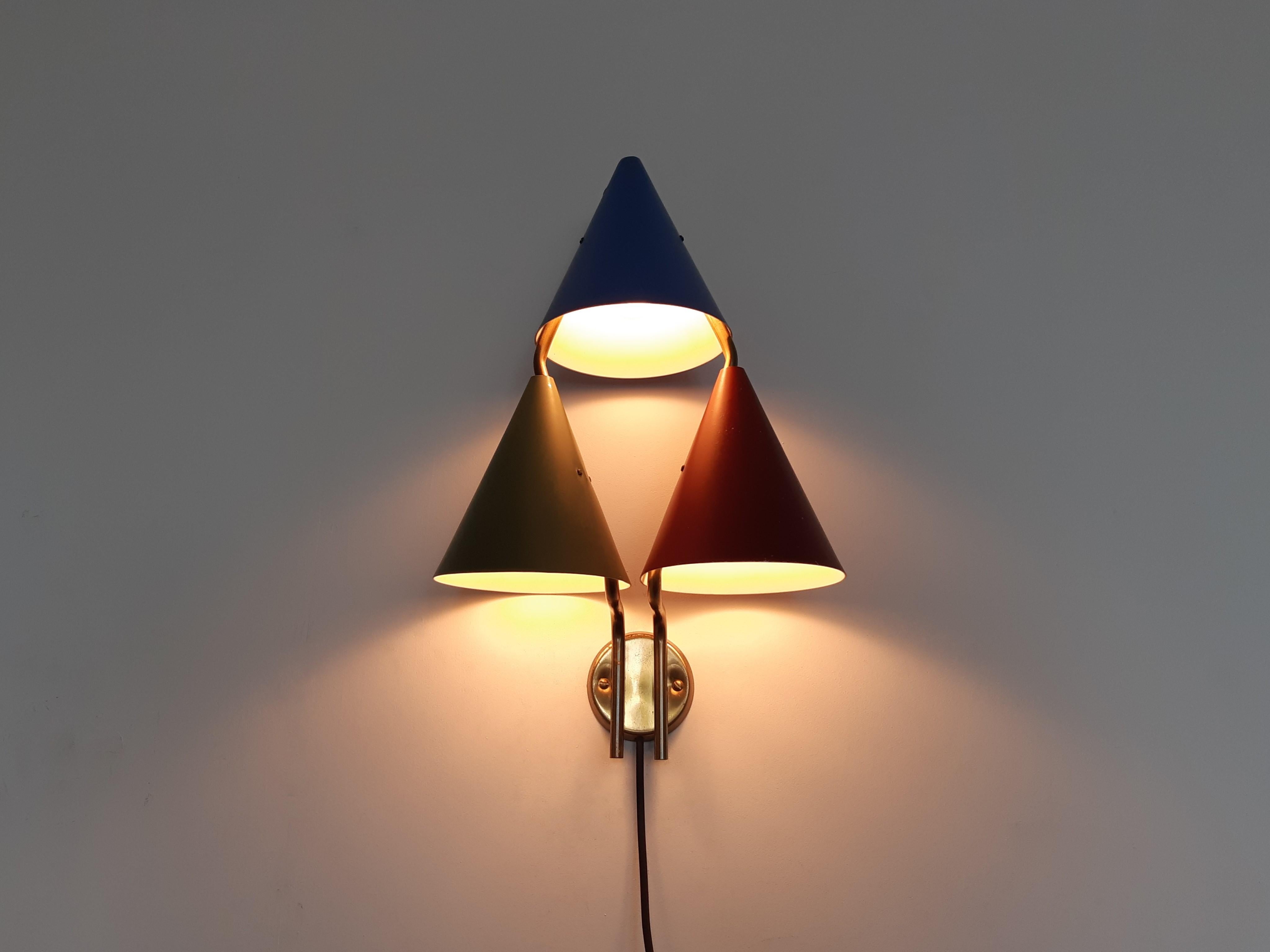 Rare Tripple Shaded 'Mosaik' Wall Sconce by Bent Karlby for Lyfa, Denmark 1950's 2