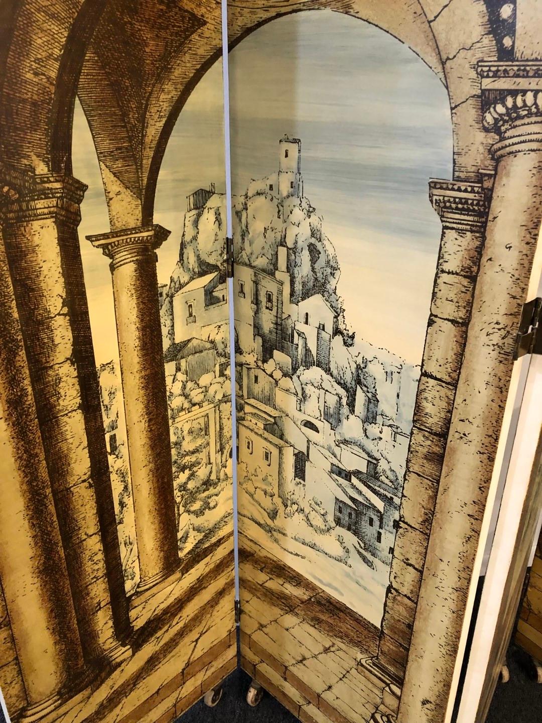 Rare trompe l’oeil Angolo di Spogliatoio' Folding Screen by Piero Fornasetti 3