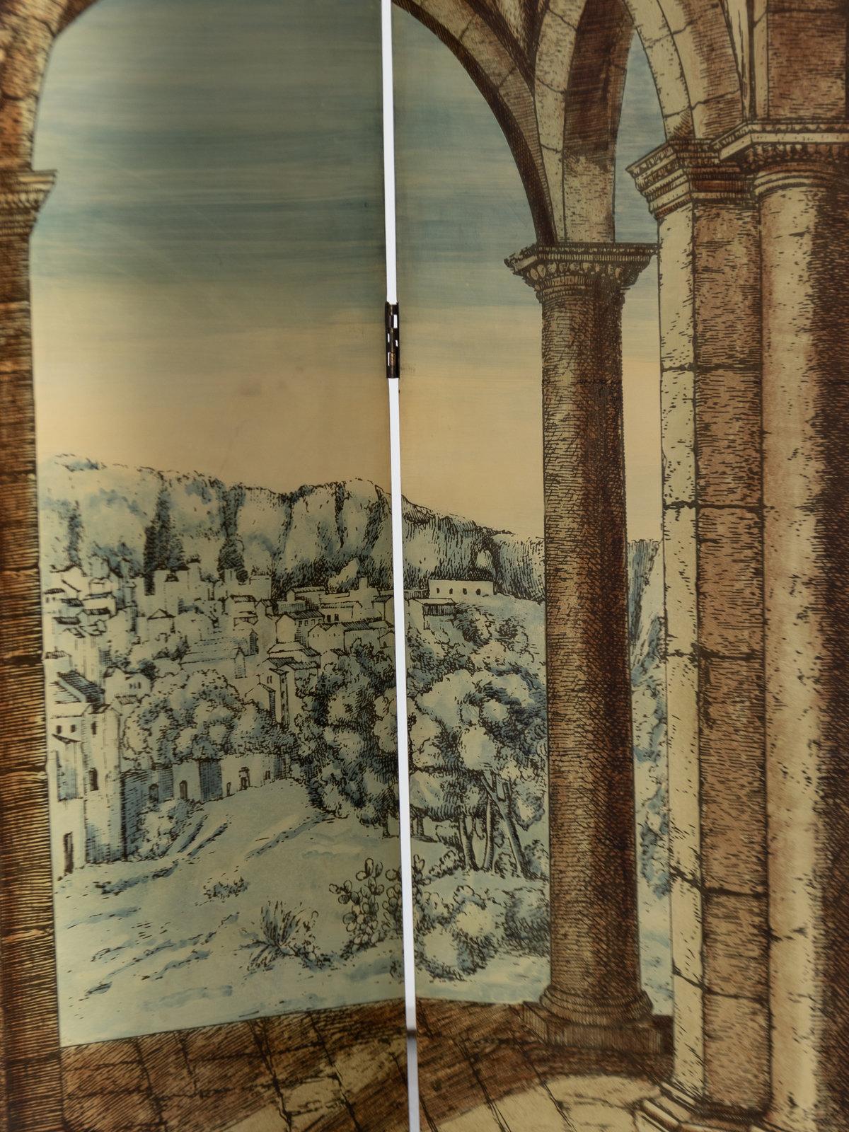 Rare trompe l’oeil Angolo di Spogliatoio' Folding Screen by Piero Fornasetti 1