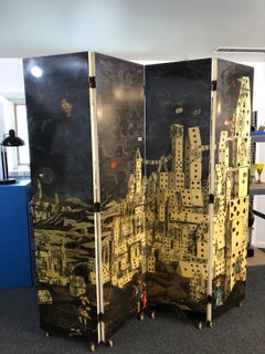 Rare Trompe L’oeil “Citta De Carte” and "Farfalle" Screen by Piero Fornasetti