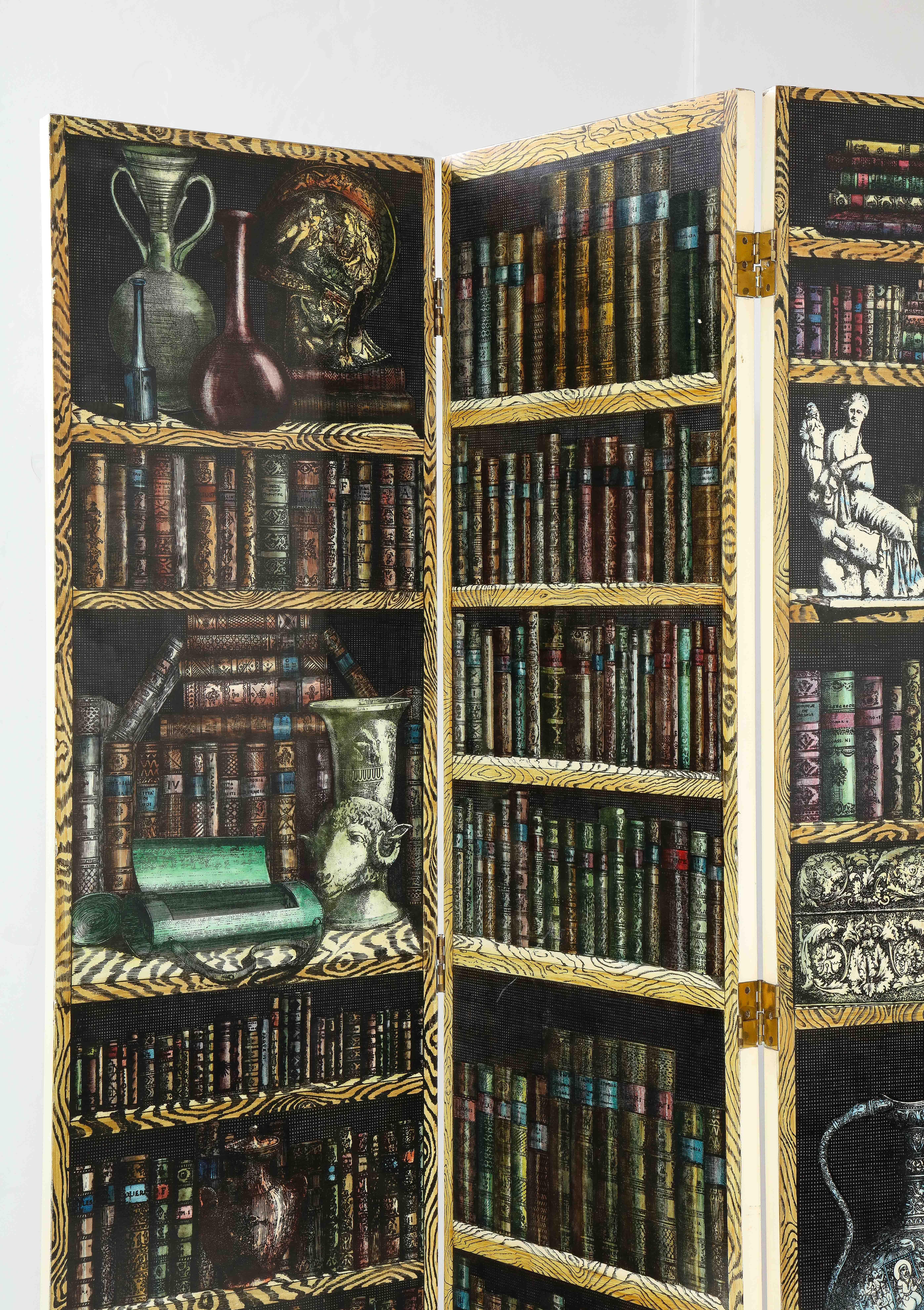 Rare Trompe L’oeil “Libreria” Four-Panel Folding Screen by Piero Fornasetti In Good Condition In Montreal, QC