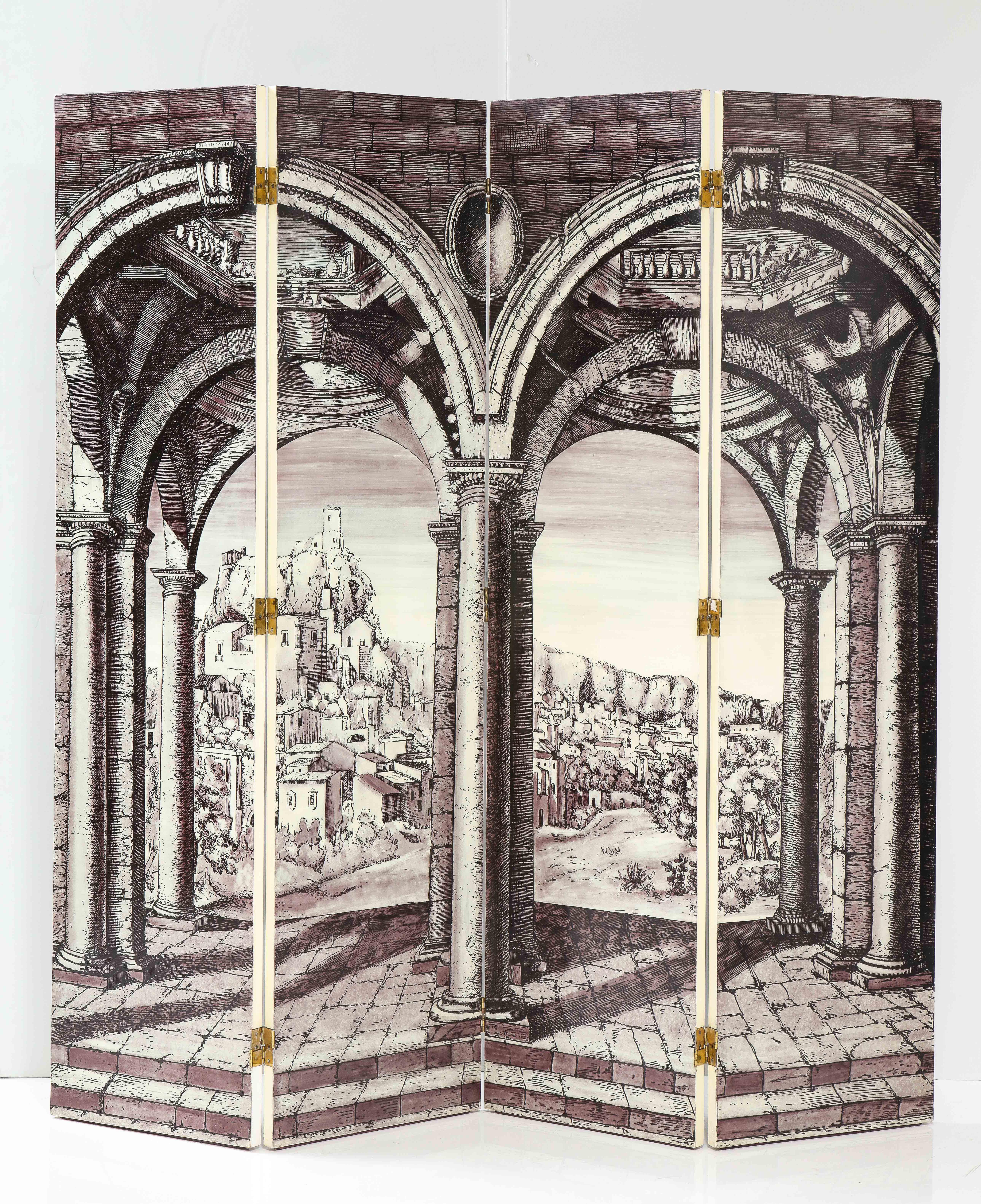 Late 20th Century Rare Trompe L’oeil “Libreria” Four-Panel Folding Screen by Piero Fornasetti