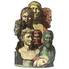 Rare "Trompe Oeil" Metal Umbrella Stand with Roman Figures by Piero Fornasetti