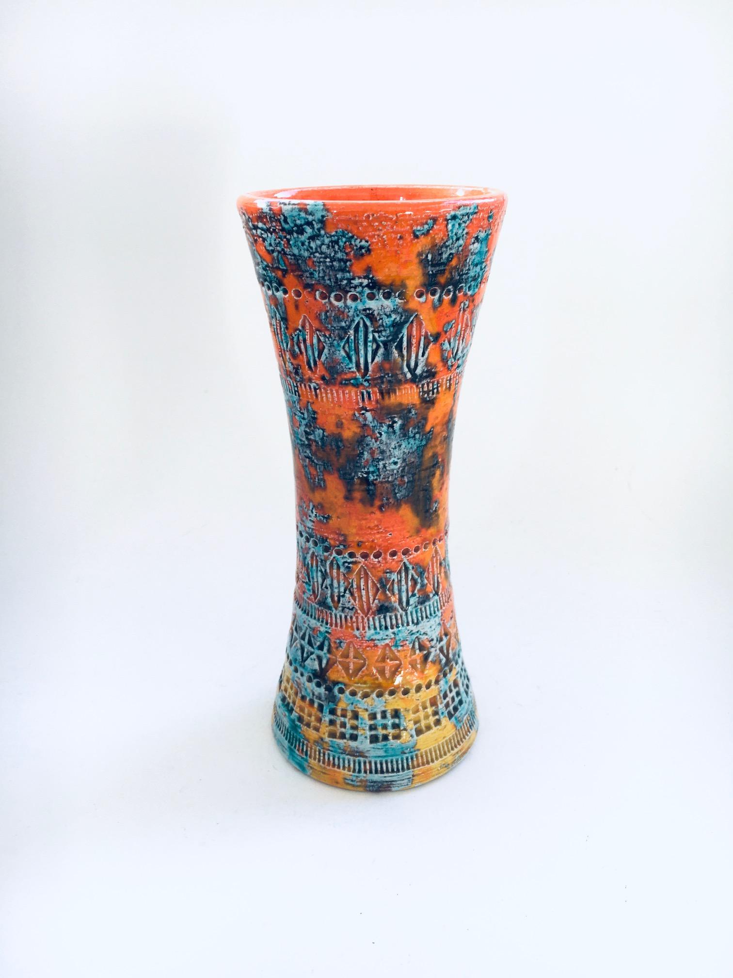 Italian Rare Trumpet Vase w Sunset Glaze by Aldo Londi for Bitossi, Italy 1960's For Sale