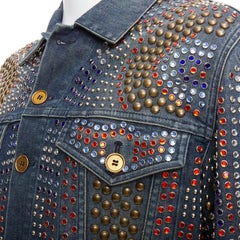 rare TRUSSARDI blue denim jewel embellished trucker jacket IT48 M