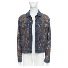 rare TRUSSARDI blue denim jewel embellished trucker jacket IT48 M