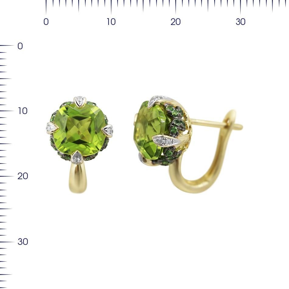 Yellow Gold 14K Earrings (Matching Ring Available)
Weight 5.44 gram
Diamond 16-Round 57-0,06-4/6A
Tsavorite 48-Round-0,39 2/2C 
Chrysolite 2--6,68 1/1A

With a heritage of ancient fine Swiss jewelry traditions, NATKINA is a Geneva based jewellery