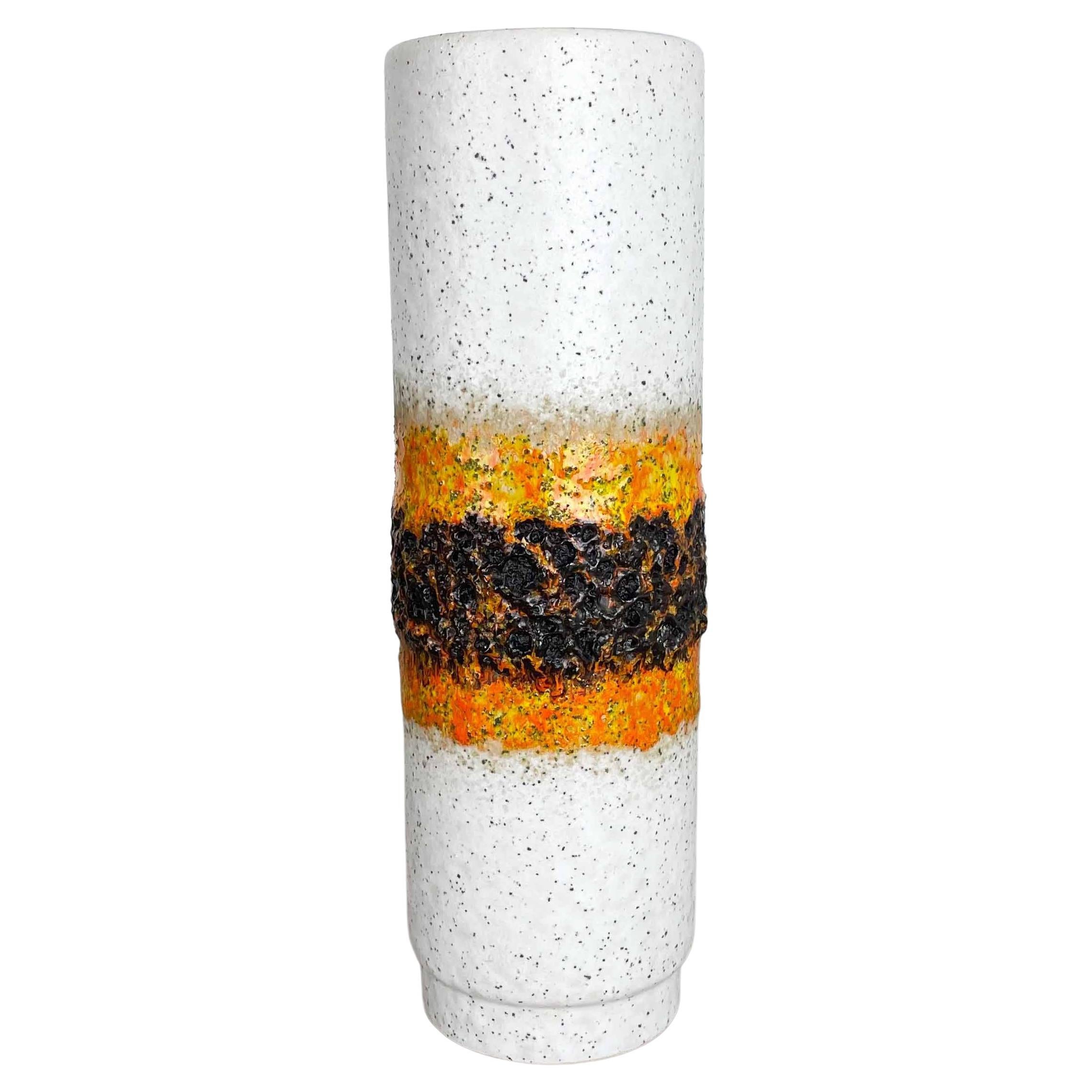 Rare Tube Pottery Fat Lava Vase "Black-orange-white" by Jopeko, Germany, 1970s For Sale