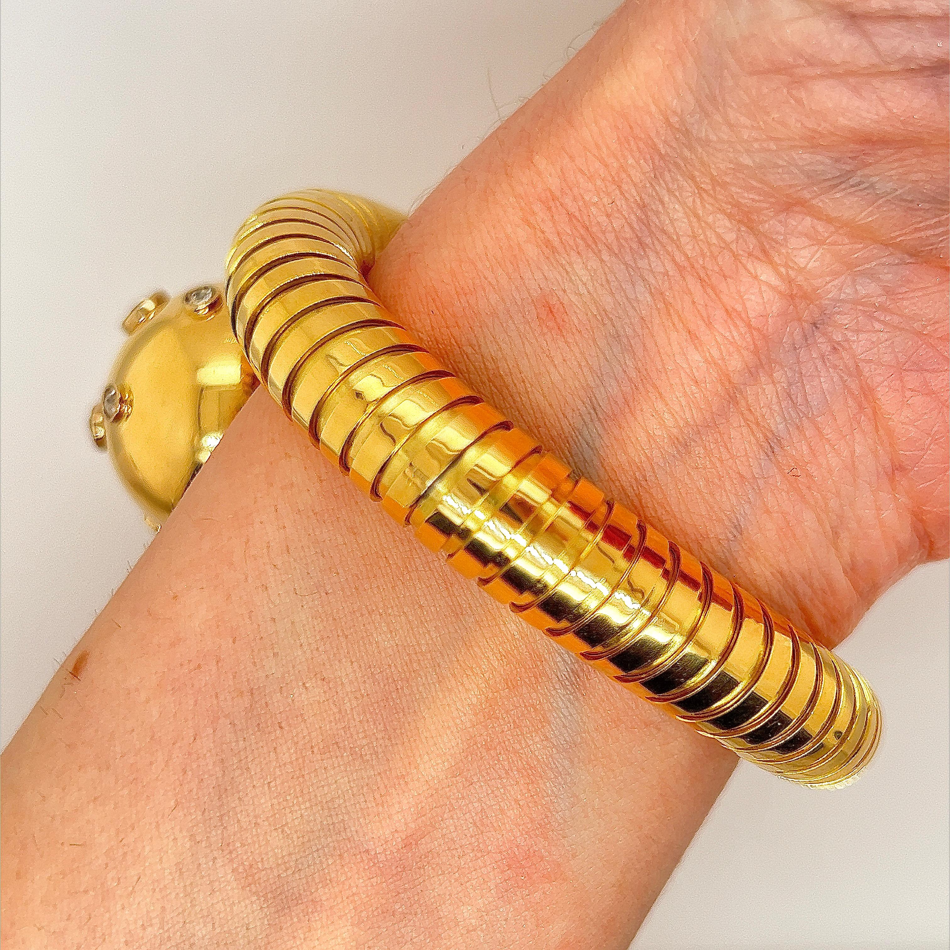Rare BULGARI Tubogas Gold Diamond Ball Wrap Bracelet In Excellent Condition For Sale In London, GB