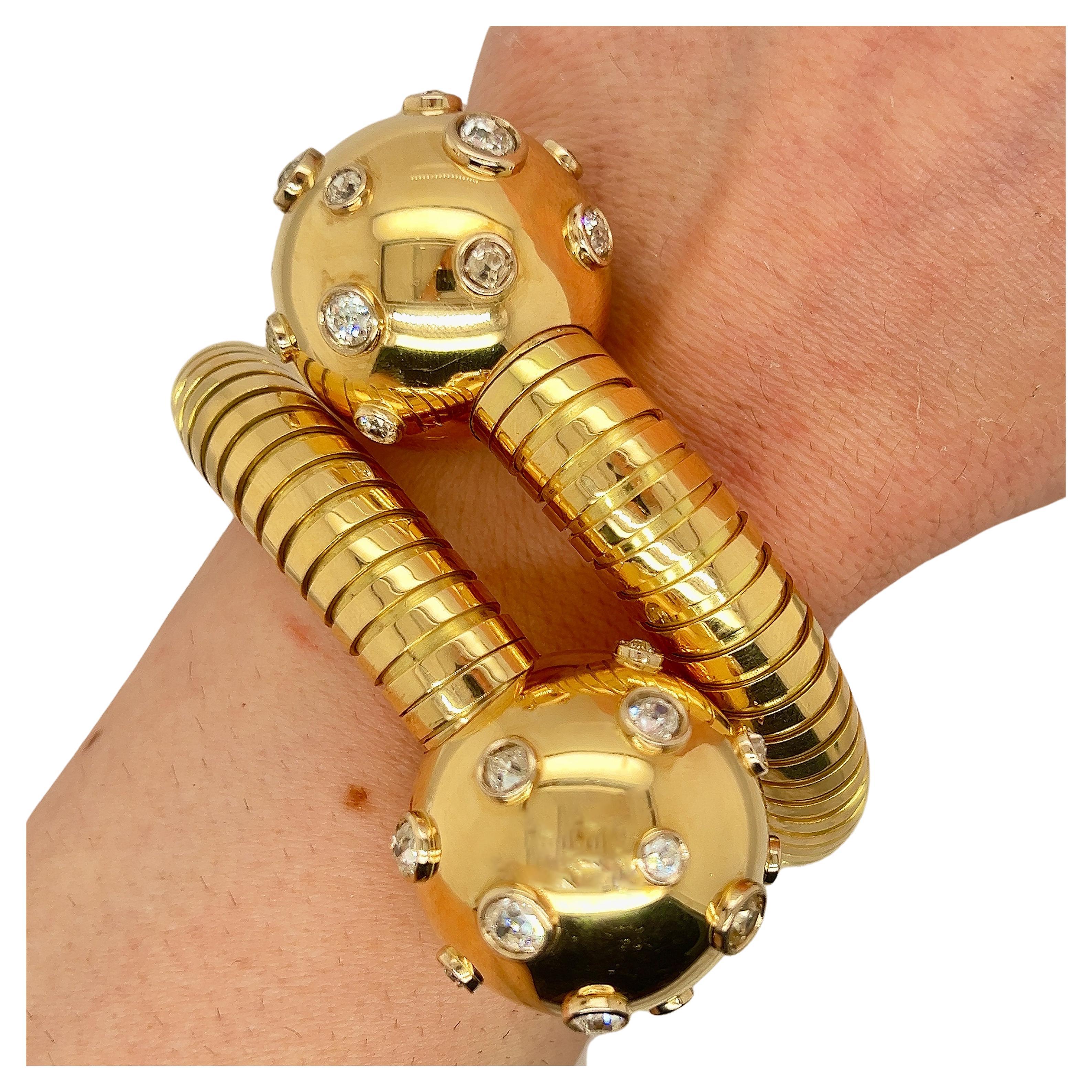Rare BULGARI Tubogas Gold Diamond Ball Wrap Bracelet For Sale