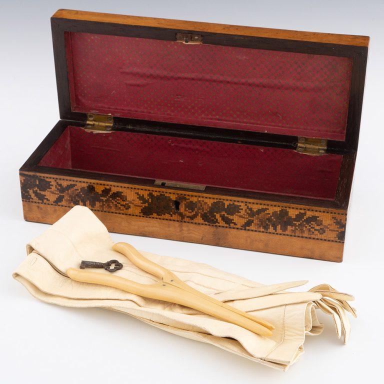 Wood Rare Tunbridge Ware Glove Box by Thomas Waterman c1860 For Sale