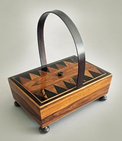 Rare Tunbridgeware Rosewood Sewing Box with Hoop Handle