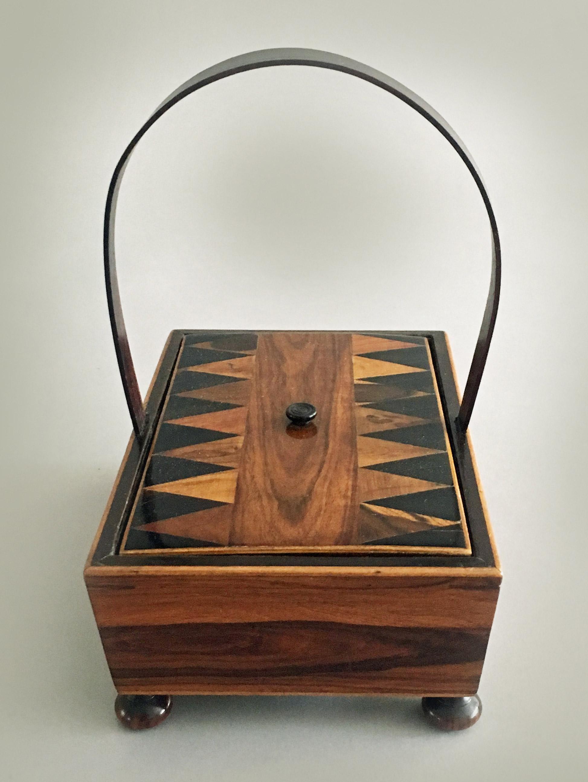 William IV Rare Tunbridgeware Rosewood Sewing Box with Hoop Handle For Sale